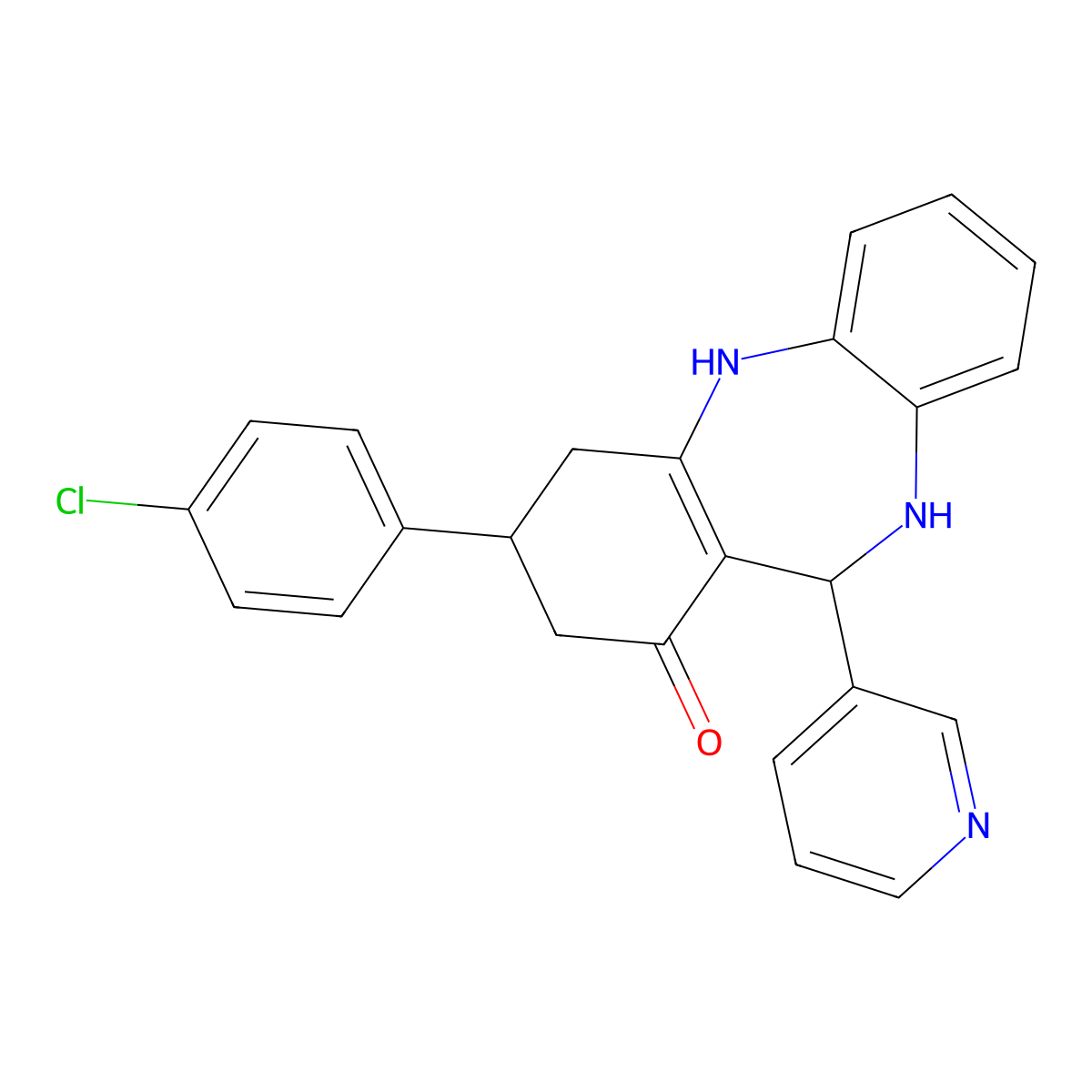 9-(4-Chlorophenyl)-6-pyridin-3-yl-5,6,8,9,10,11-hexahydrobenzo[b][1,4]benzodiazepin-7-one molecular structure, CAS 299919-43-0