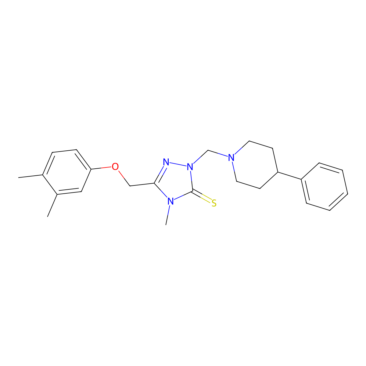 5-[(3,4-Dimethylphenoxy)methyl]-4-methyl-2-[(4-phenylpiperidin-1-yl)methyl]-1,2,4-triazole-3-thione molecular structure, CAS 299919-81-6