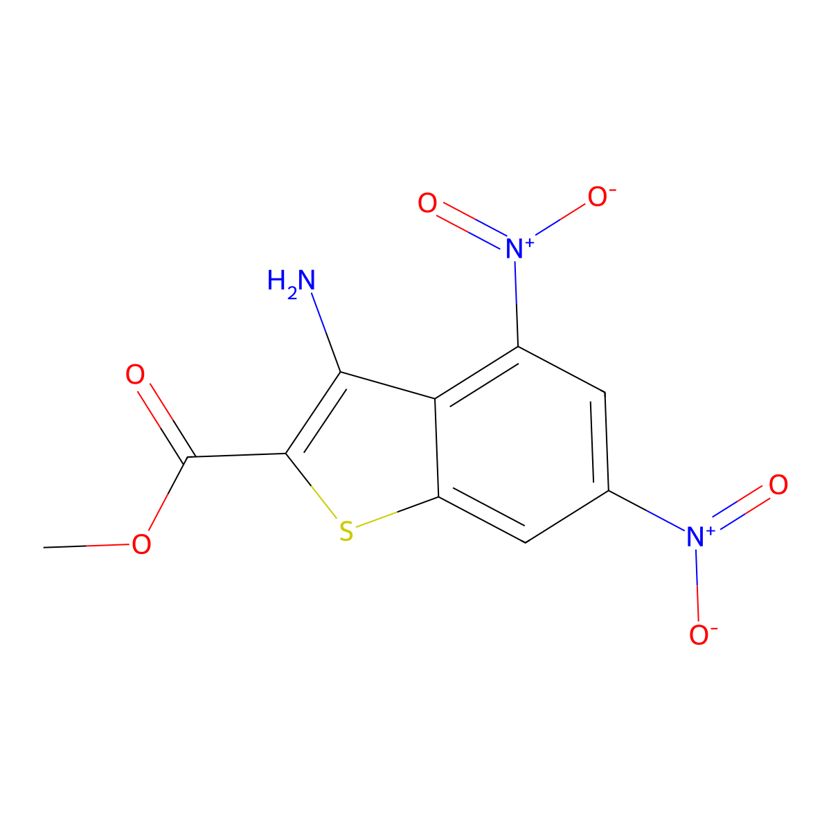 Methyl 3-amino-4,6-dinitro-1-benzothiophene-2-carboxylate molecular structure, CAS 299920-65-3