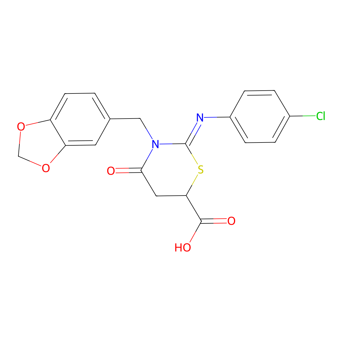(2Z)-3-(1,3-benzodioxol-5-ylmethyl)-2-[(4-chlorophenyl)imino]-4-oxo-1,3-thiazinane-6-carboxylic acid molecular structure, CAS 299920-82-4