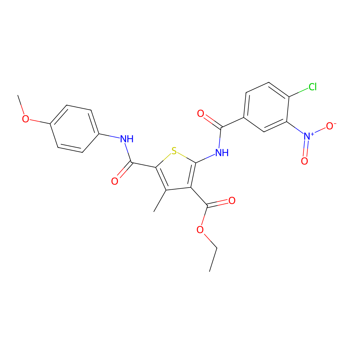 Ethyl 2-[(4-chloro-3-nitrobenzoyl)amino]-5-[[(4-methoxyphenyl)amino]carbonyl]-4-methyl-3-thiophenecarboxylate molecular structure, CAS 299920-91-5