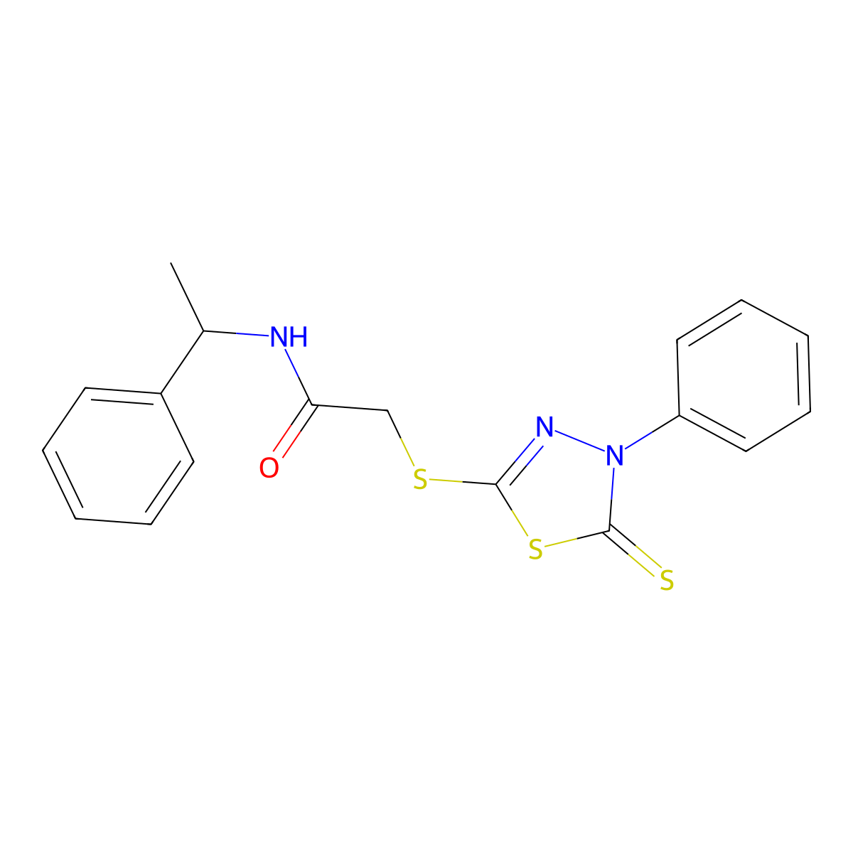 N-(1-phenylethyl)-2-[(4-phenyl-5-sulfanylidene-1,3,4-thiadiazol-2-yl)sulfanyl]acetamide molecular structure, CAS 299921-22-5