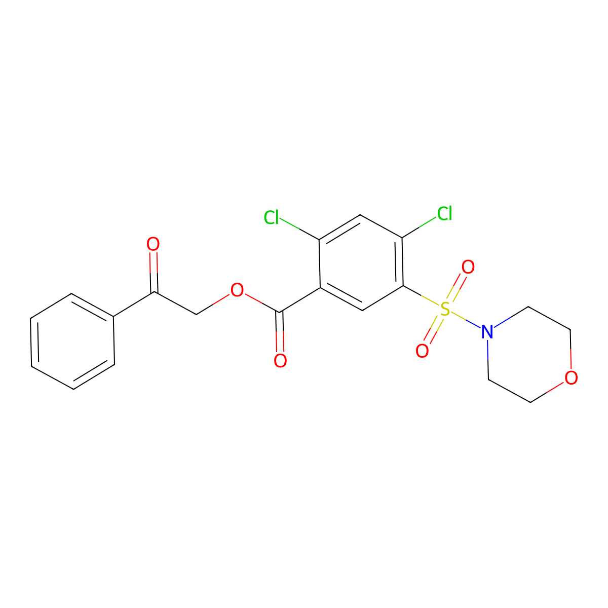 2-Oxo-2-phenylethyl 2,4-dichloro-5-(4-morpholinylsulfonyl)benzoate molecular structure, CAS 299921-27-0
