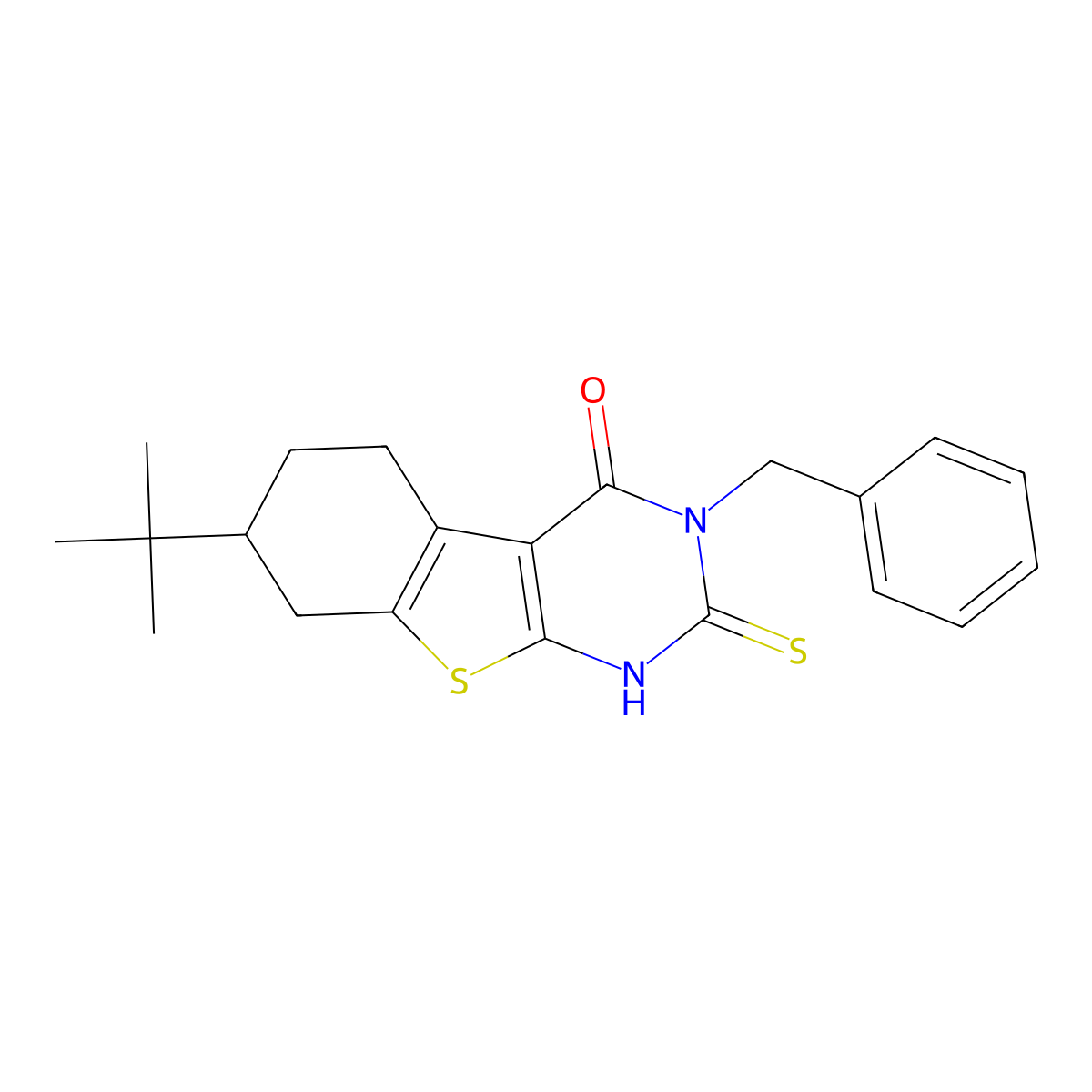 3-benzyl-7-tert-butyl-2-mercapto-5,6,7,8-tetrahydro[1]benzothieno[2,3-d]pyrimidin-4(3H)-one molecular structure, CAS 299921-58-7