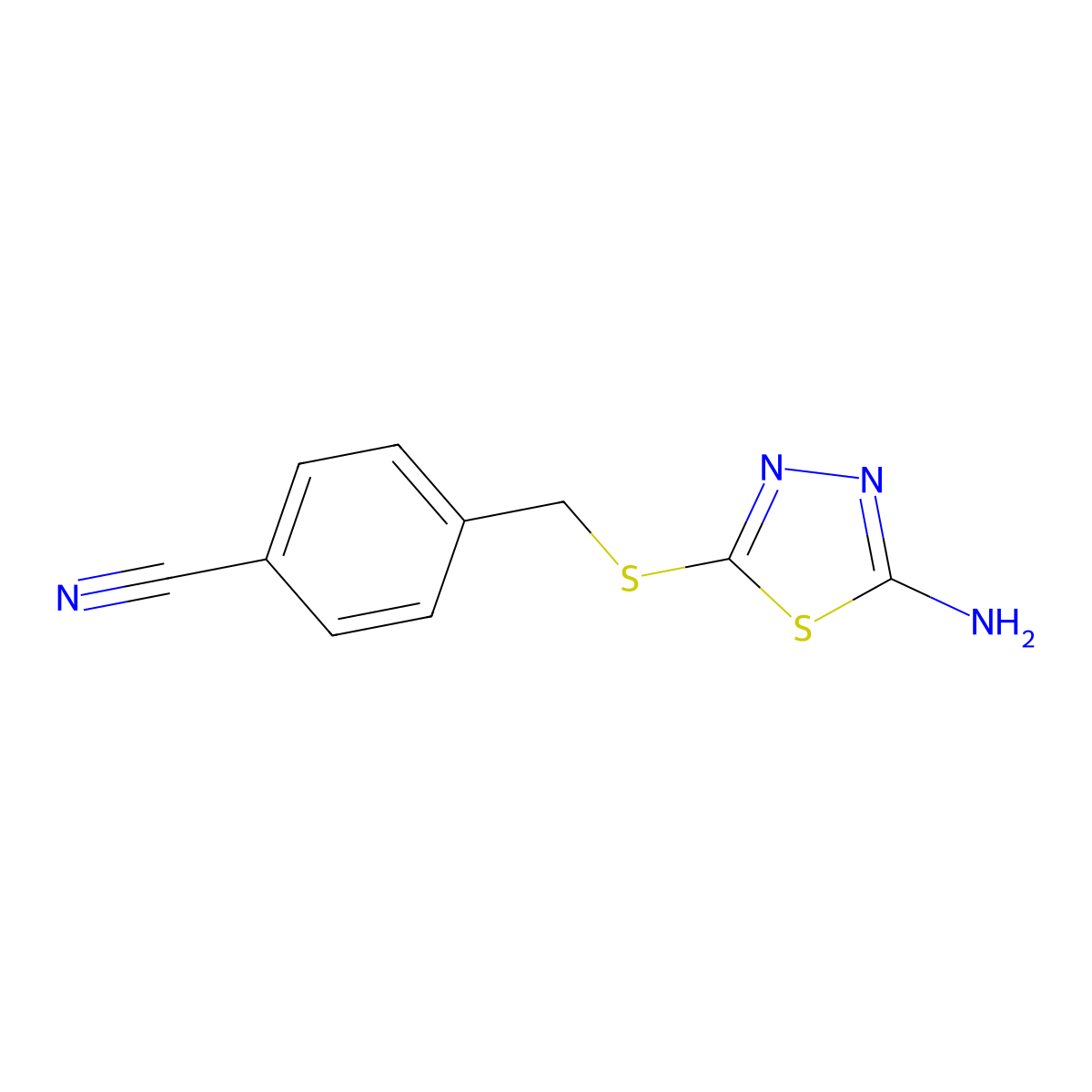 4-{[(5-Amino-1,3,4-thiadiazol-2-yl)thio]methyl}benzonitrile molecular structure, CAS 299921-59-8