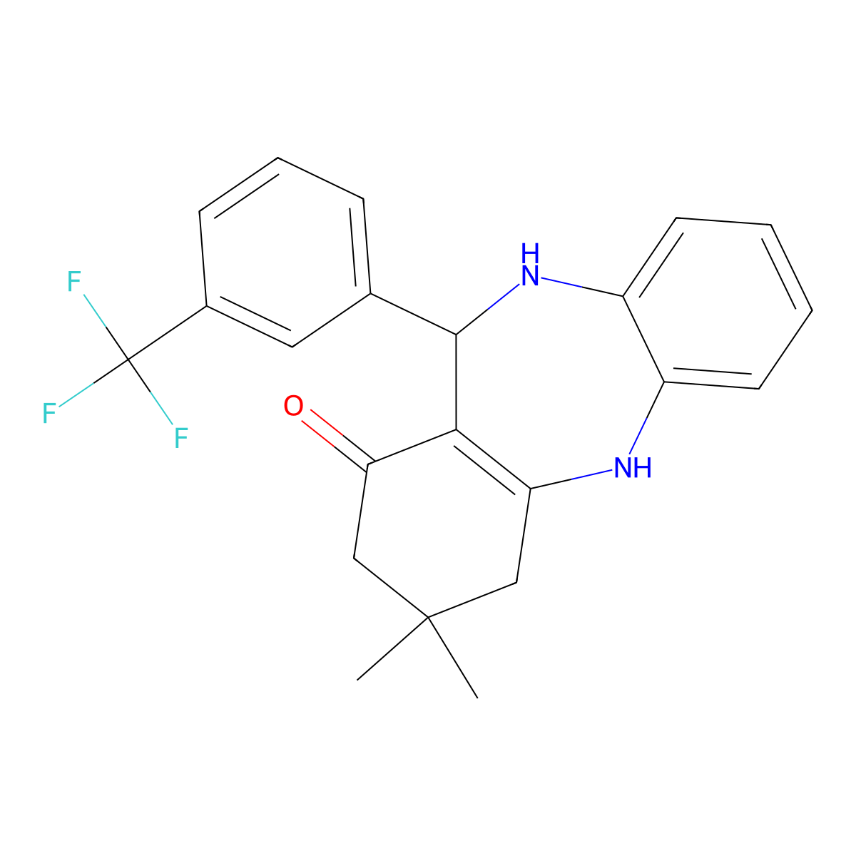 9,9-dimethyl-6-[3-(trifluoromethyl)phenyl]-6,8,10,11-tetrahydro-5H-benzo[b][1,4]benzodiazepin-7-one molecular structure, CAS 299921-83-8