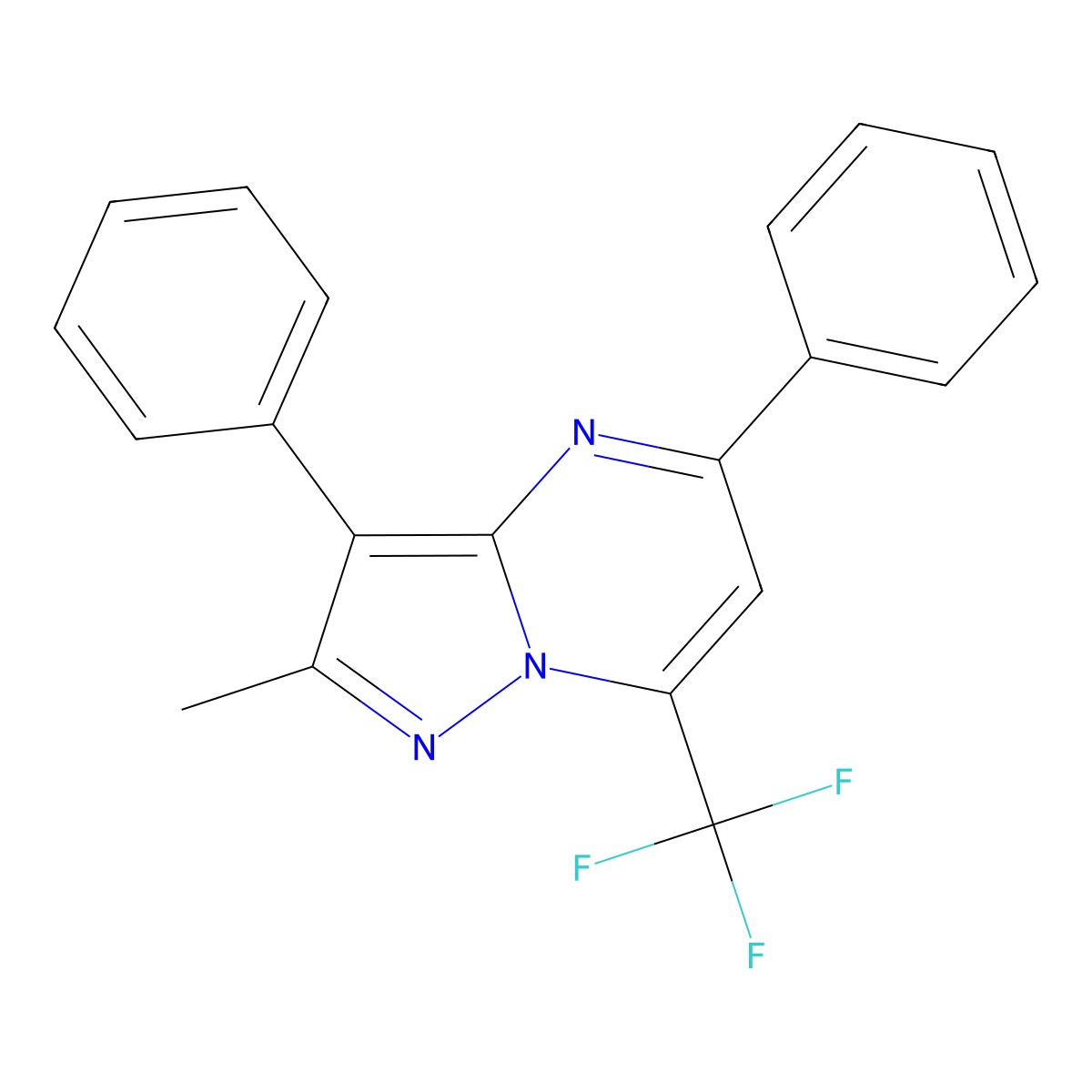 2-Methyl-3,5-diphenyl-7-(trifluoromethyl)pyrazolo[1,5-a]pyrimidine molecular structure, CAS 299921-86-1