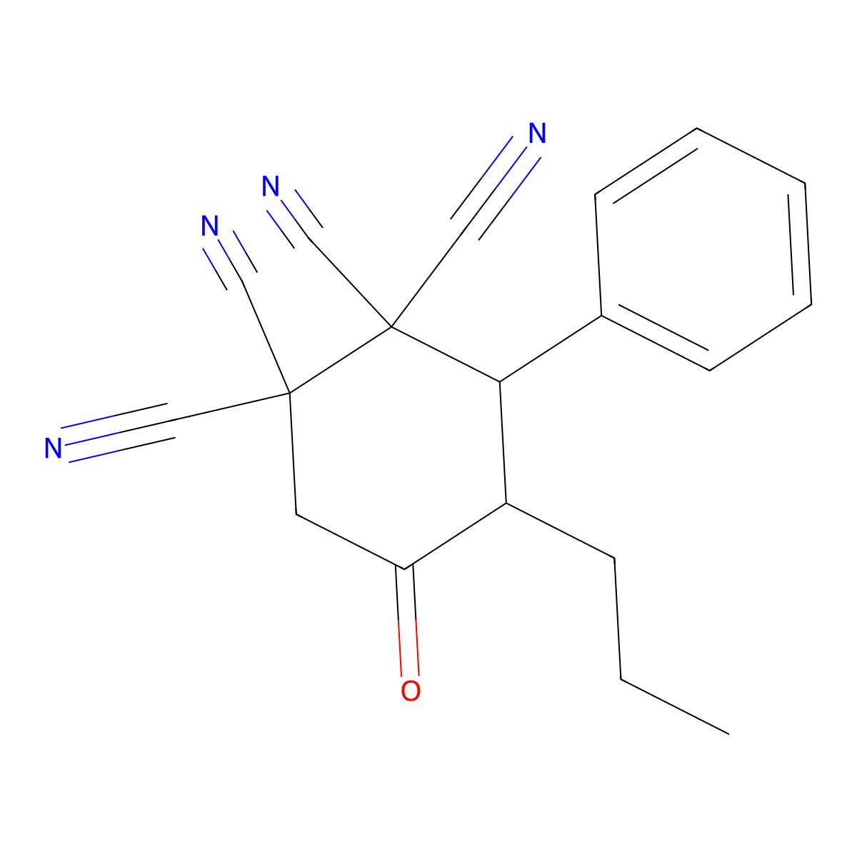 5-Oxo-3-phenyl-4-propylcyclohexane-1,1,2,2-tetracarbonitrile molecular structure, CAS 299922-02-4