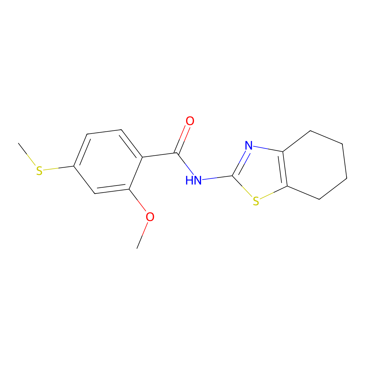 2-Methoxy-4-(methylsulfanyl)-N-(4,5,6,7-tetrahydro-1,3-benzothiazol-2-yl)benzamide molecular structure, CAS 299922-27-3