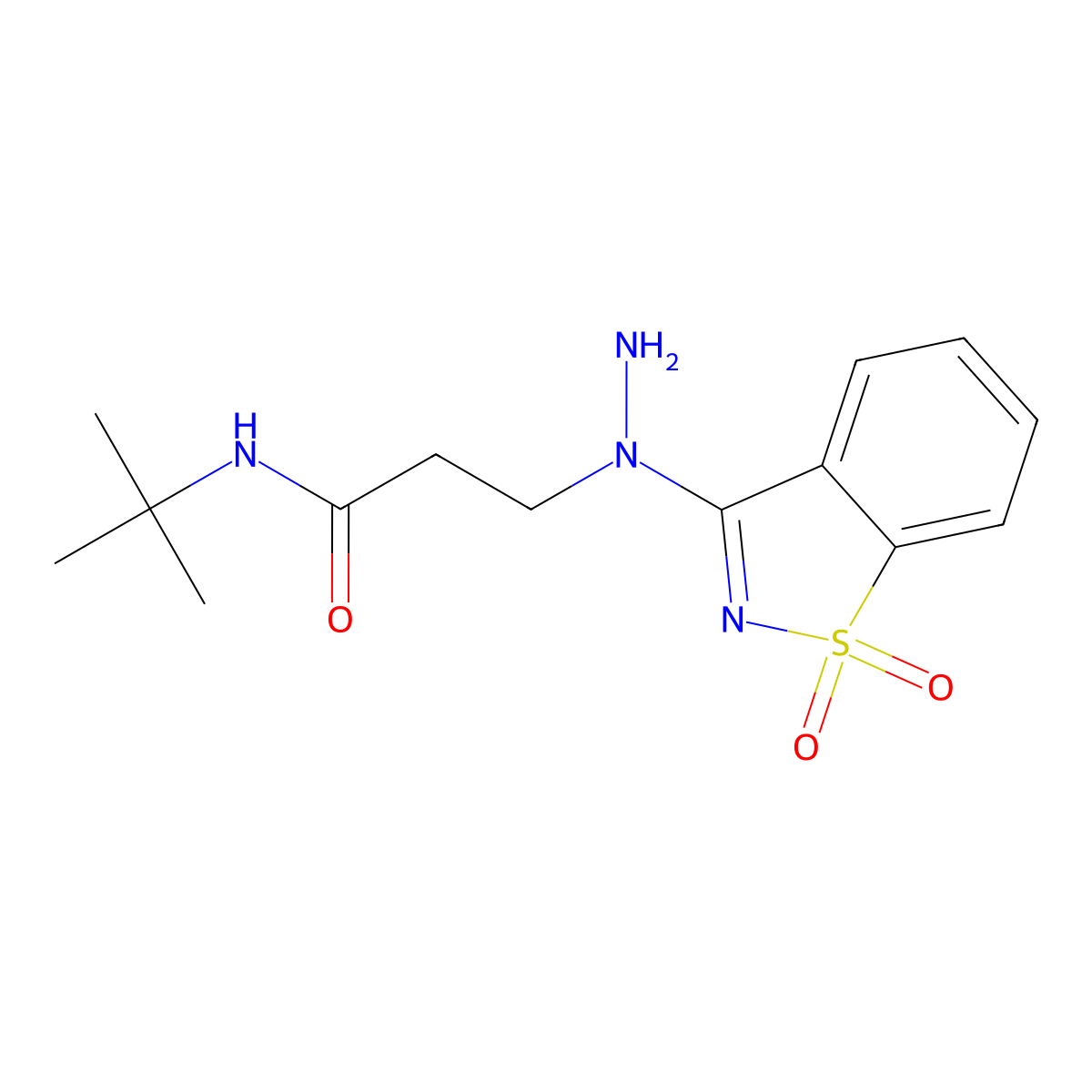 N-(Tert-butyl)-3-[1-(1,1-dioxido-1,2-benzisothiazol-3-YL)hydrazino]propanamide molecular structure, CAS 299923-38-9