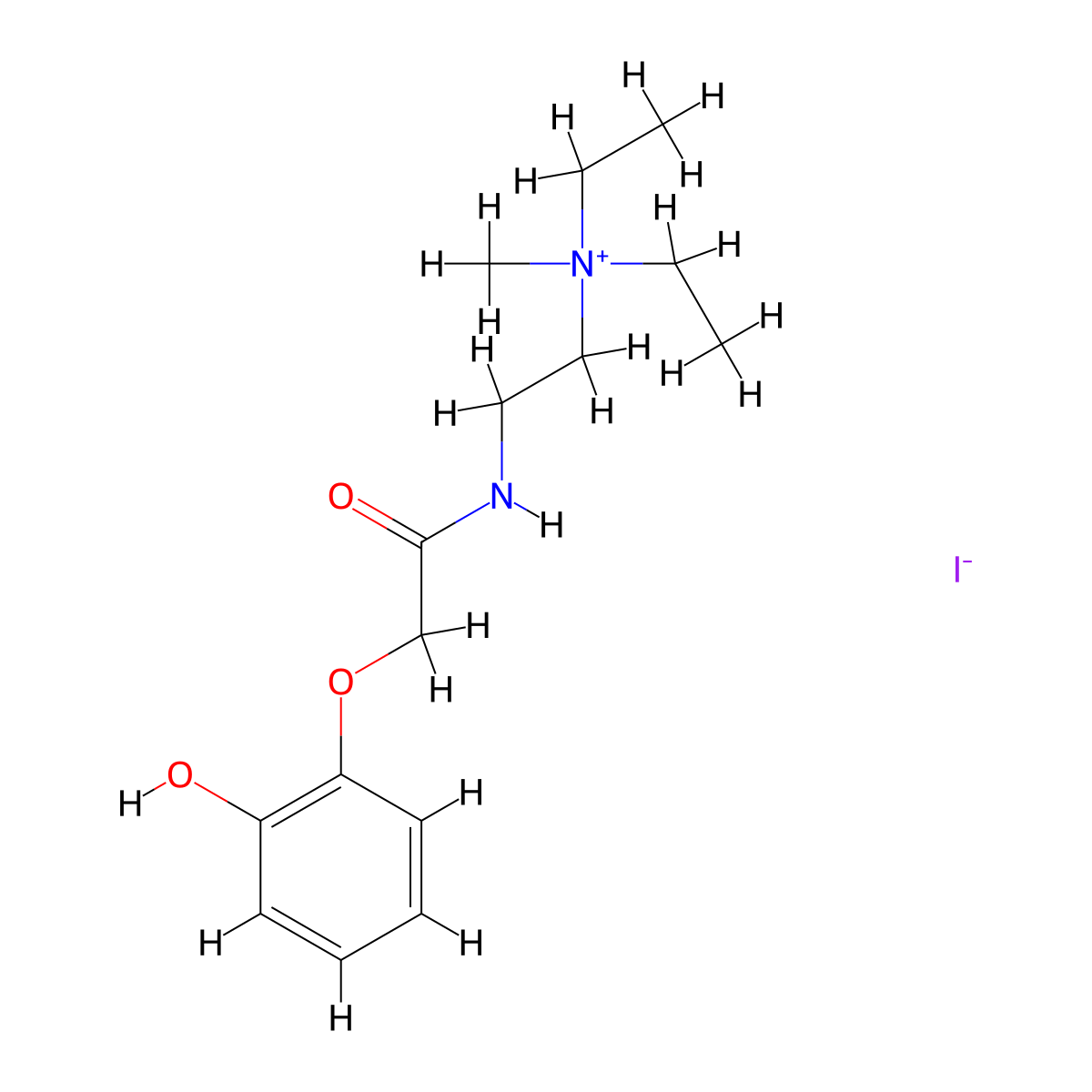N,N-diethyl-2-(2-(2-hydroxyphenoxy)acetamido)-N-methylethanaminium iodide molecular structure, CAS 299923-75-4