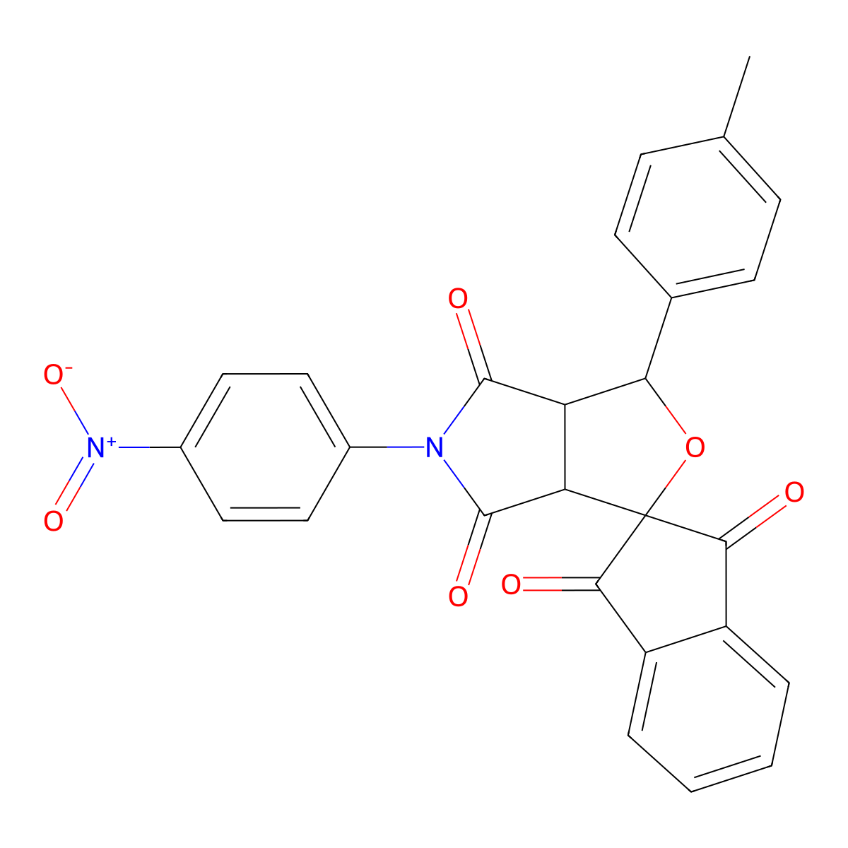 1-(4-methylphenyl)-5-(4-nitrophenyl)spiro[3a,6a-dihydro-1H-furo[3,4-c]pyrrole-3,2'-indene]-1',3',4,6-tetrone molecular structure, CAS 299924-15-5