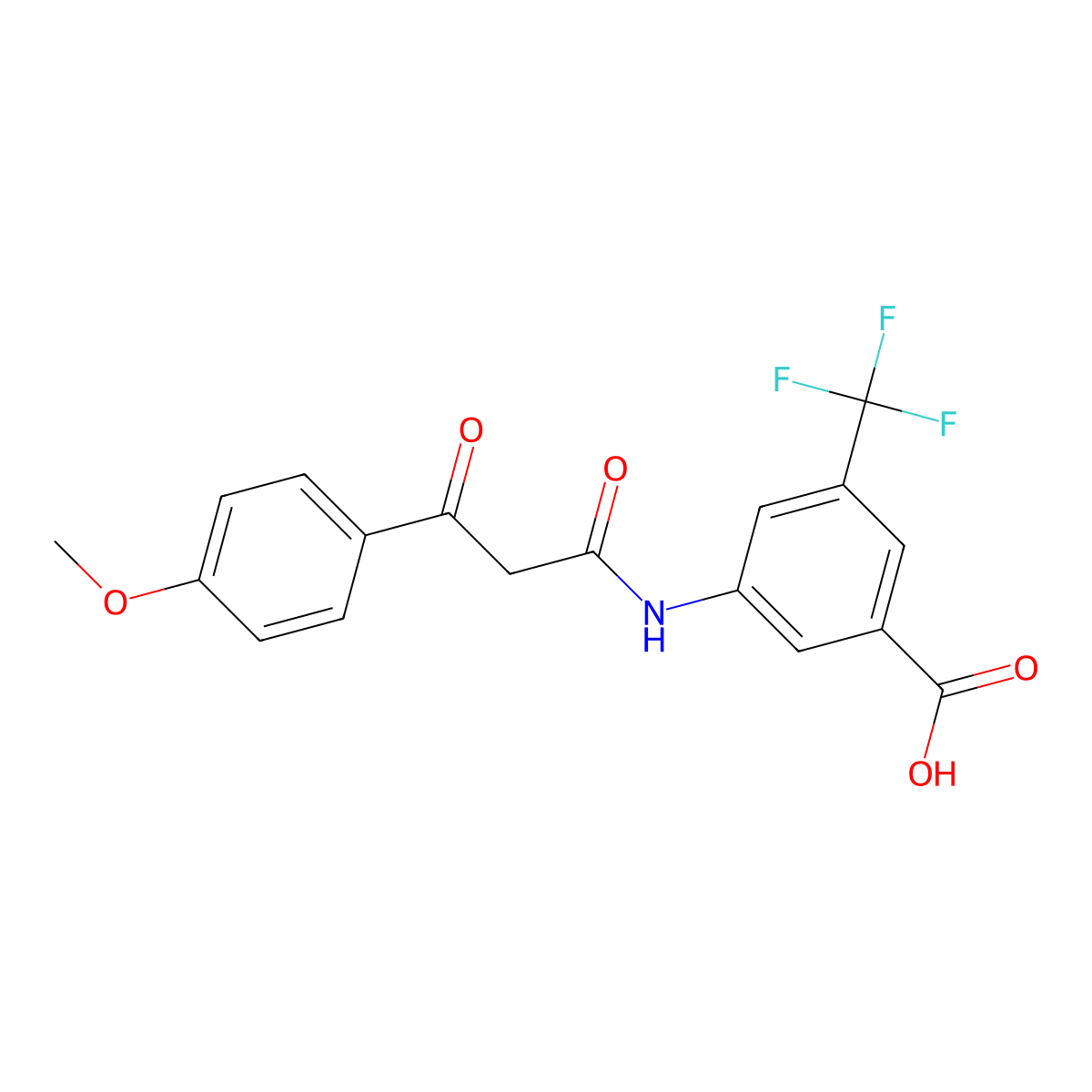 3-[[3-(4-Methoxyphenyl)-3-oxopropanoyl]amino]-5-(trifluoromethyl)benzoic acid molecular structure, CAS 299927-23-4