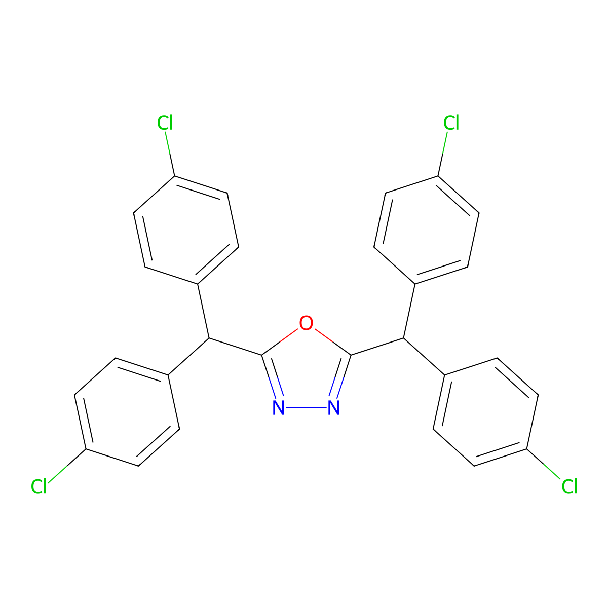 2,5-Bis[bis(4-chlorophenyl)methyl]-1,3,4-oxadiazole molecular structure, CAS 299929-06-9
