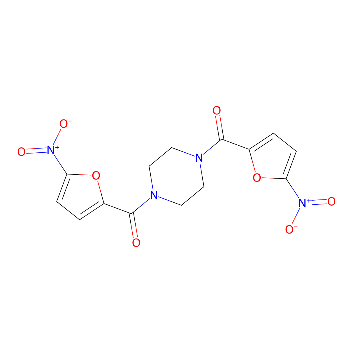 [4-(5-Nitrofuran-2-carbonyl)piperazin-1-yl]-(5-nitrofuran-2-yl)methanone molecular structure, CAS 299930-31-7