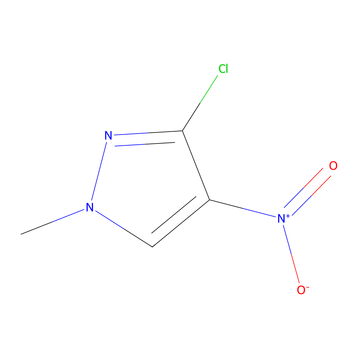 3-chloro-1-methyl-4-nitro-1H-pyrazole molecular structure, CAS 299930-70-4