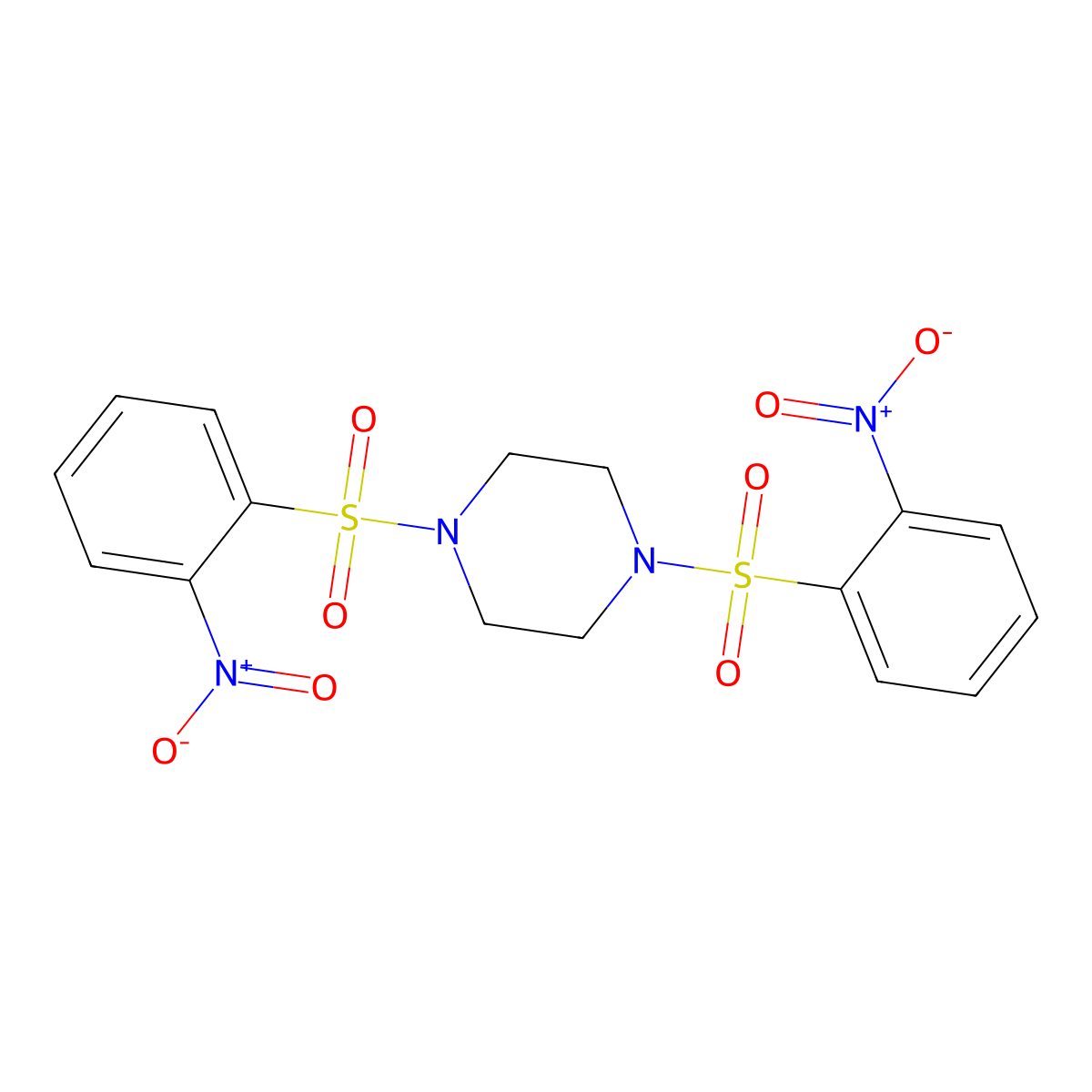 1,4-Bis[(2-nitrophenyl)sulfonyl]piperazine molecular structure, CAS 299930-74-8