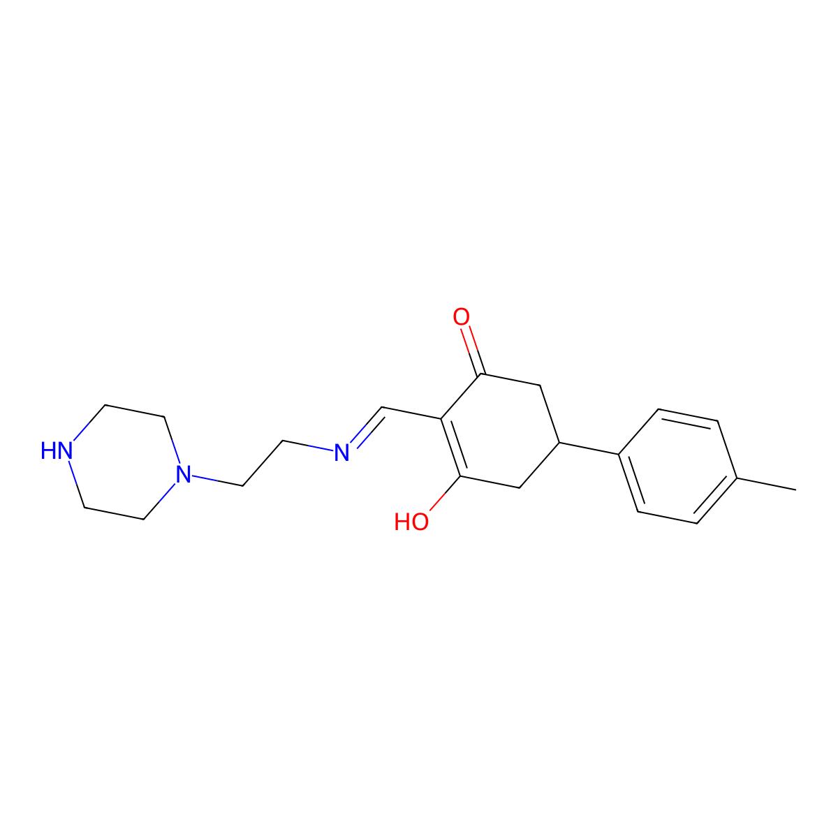 5-(4-Methylphenyl)-2-[(2-piperazin-1-ylethylamino)methylidene]cyclohexane-1,3-dione molecular structure, CAS 299934-78-4