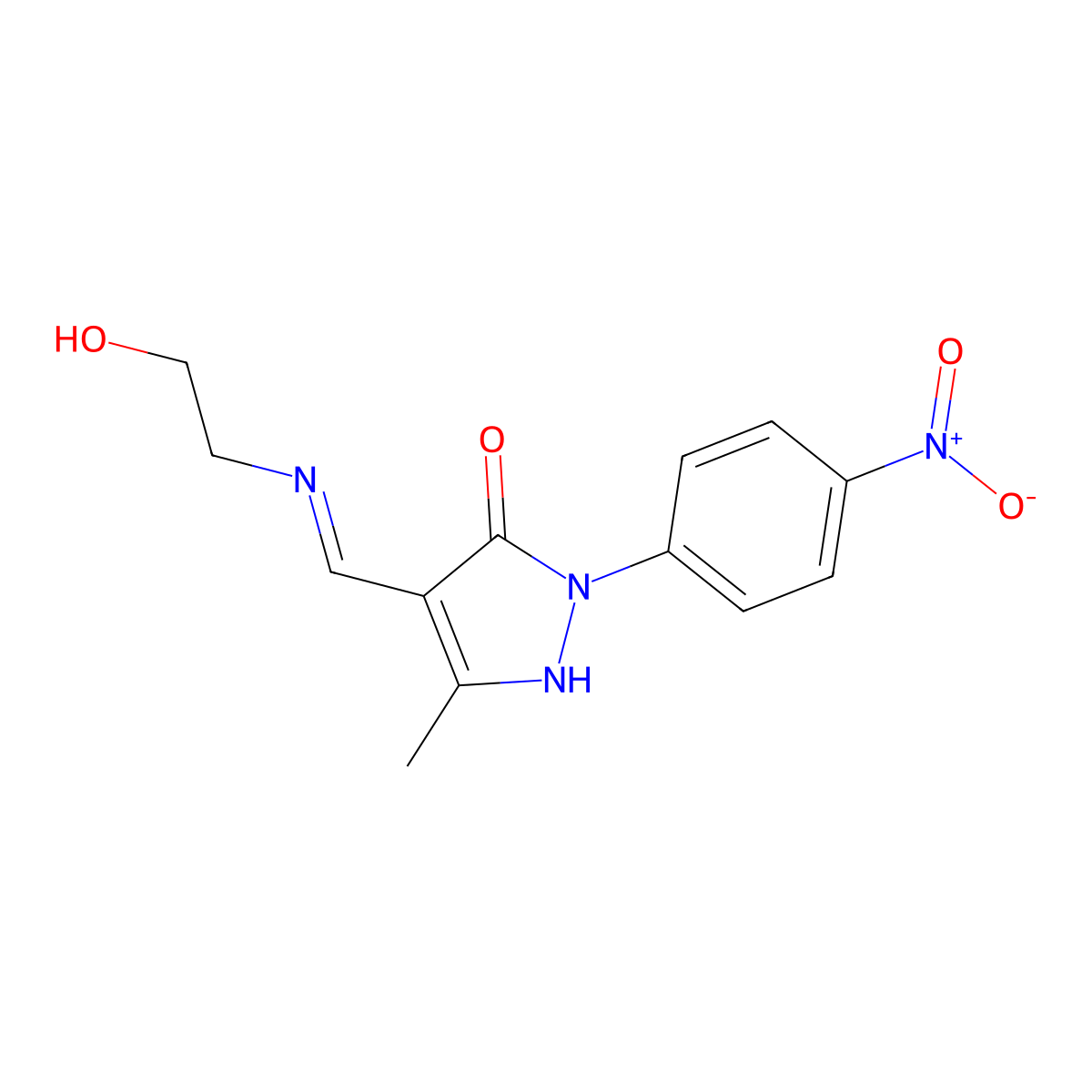 4-{[(2-hydroxyethyl)imino]methyl}-2-{4-nitrophenyl}-5-methyl-1,2-dihydro-3H-pyrazol-3-one molecular structure, CAS 299935-10-7