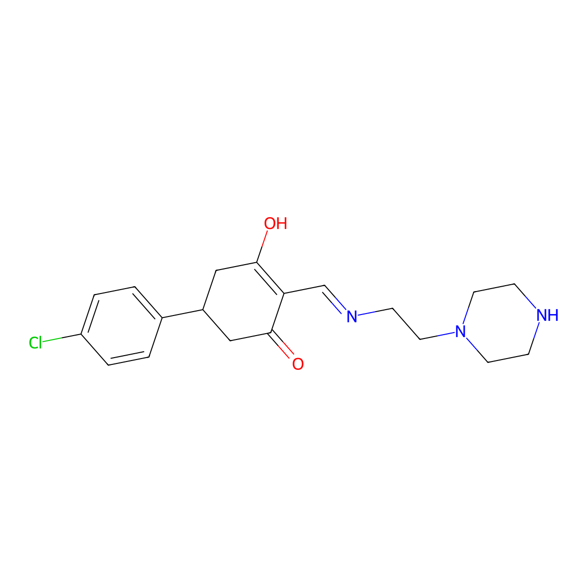 5-(4-Chlorophenyl)-2-{[(2-piperazin-1-ylethyl)amino]methylene}cyclohexane-1,3-dione molecular structure, CAS 299935-27-6
