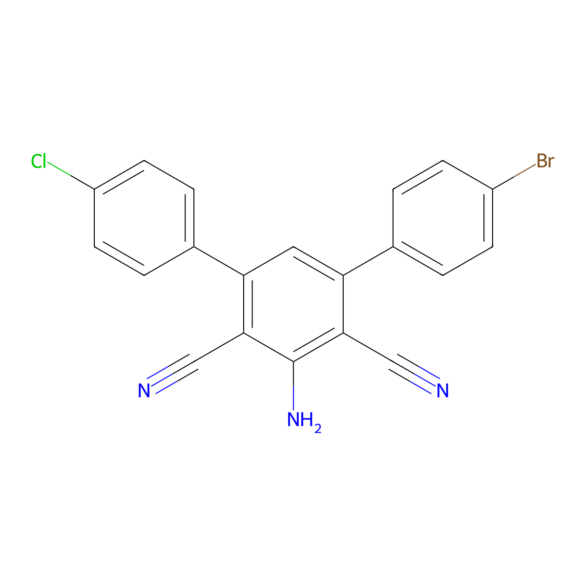 5'-Amino-4-bromo-4''-chloro-1,1':3',1''-terphenyl-4',6'-dicarbonitrile molecular structure, CAS 299937-34-1