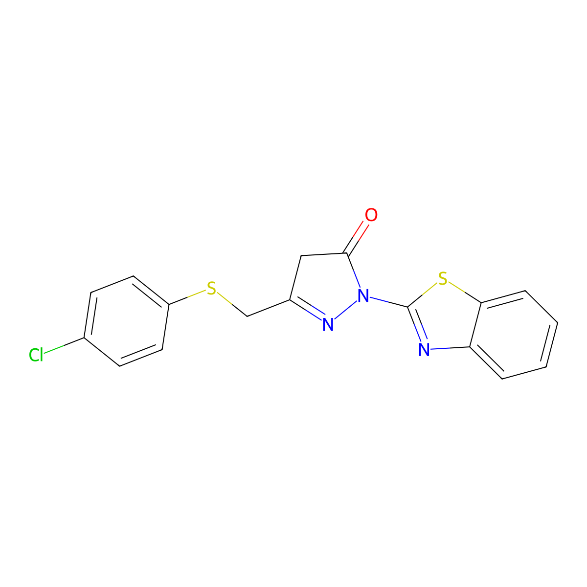 2-(1,3-benzothiazol-2-yl)-5-[(4-chlorophenyl)sulfanylmethyl]-4H-pyrazol-3-one molecular structure, CAS 299937-86-3