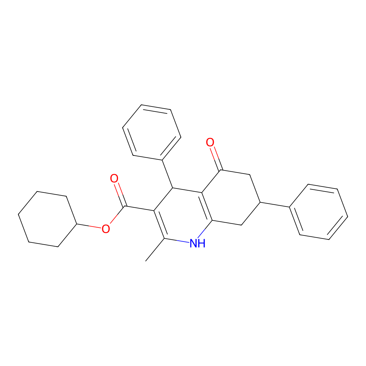 Cyclohexyl 2-methyl-5-oxo-4,7-diphenyl-1,4,5,6,7,8-hexahydroquinoline-3-carboxylate molecular structure, CAS 299944-86-8