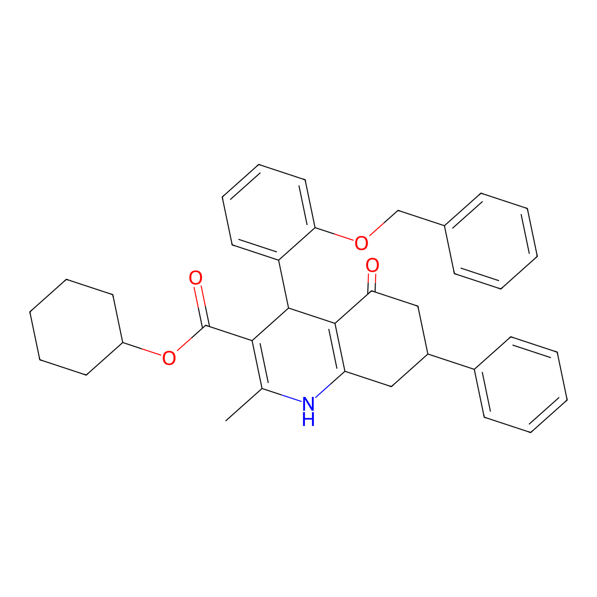 Cyclohexyl 4-[2-(benzyloxy)phenyl]-2-methyl-5-oxo-7-phenyl-1,4,5,6,7,8-hexahydroquinoline-3-carboxylate molecular structure, CAS 299944-88-0