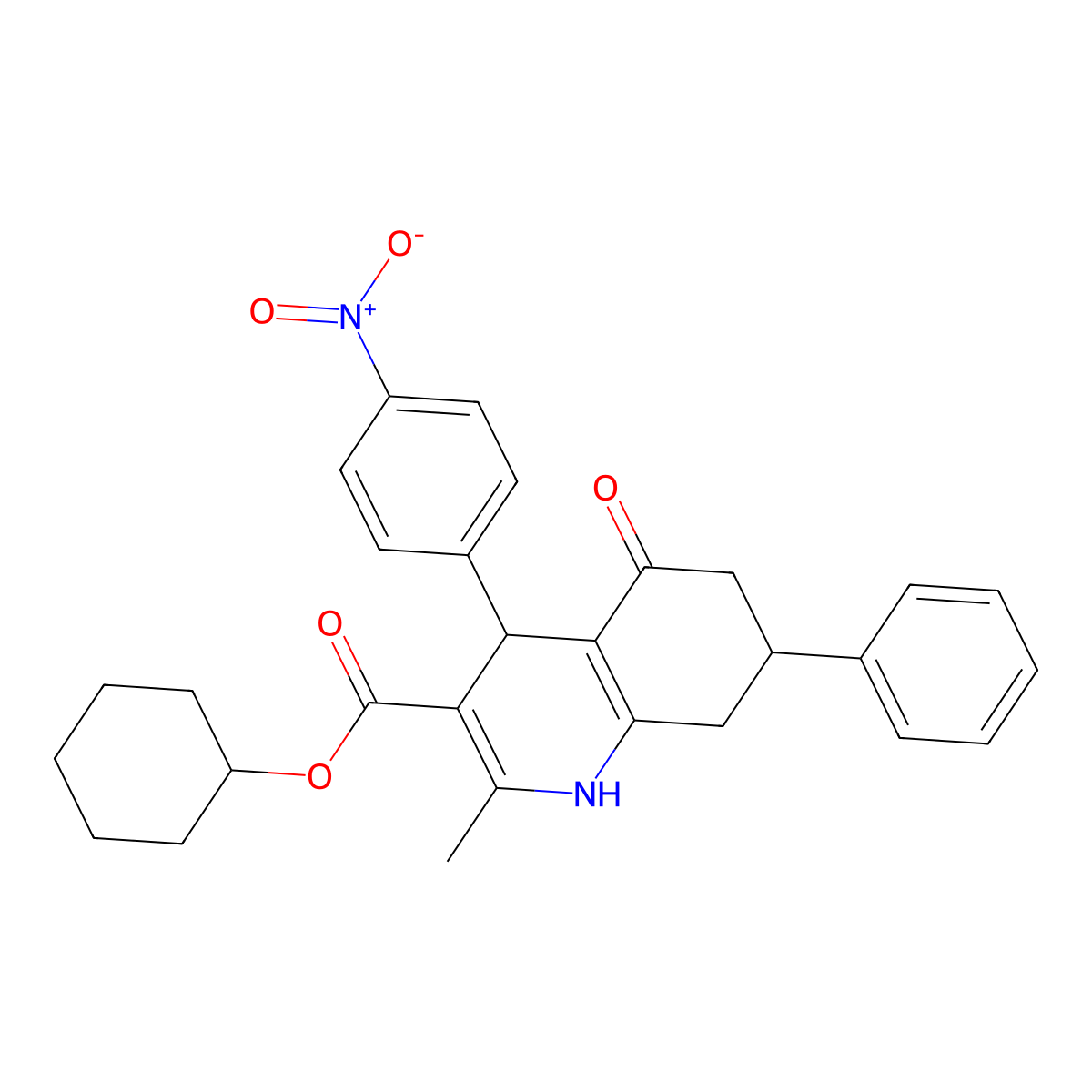 Cyclohexyl 2-methyl-4-(4-nitrophenyl)-5-oxo-7-phenyl-1,4,5,6,7,8-hexahydroquinoline-3-carboxylate molecular structure, CAS 299944-92-6