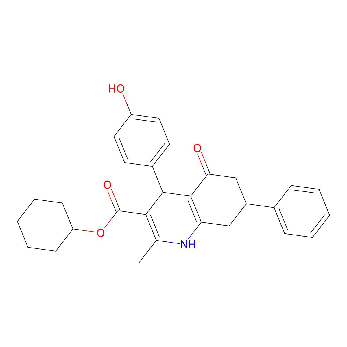 Cyclohexyl 4-(4-hydroxyphenyl)-2-methyl-5-oxo-7-phenyl-1,4,5,6,7,8-hexahydro-3-quinolinecarboxylate molecular structure, CAS 299944-93-7