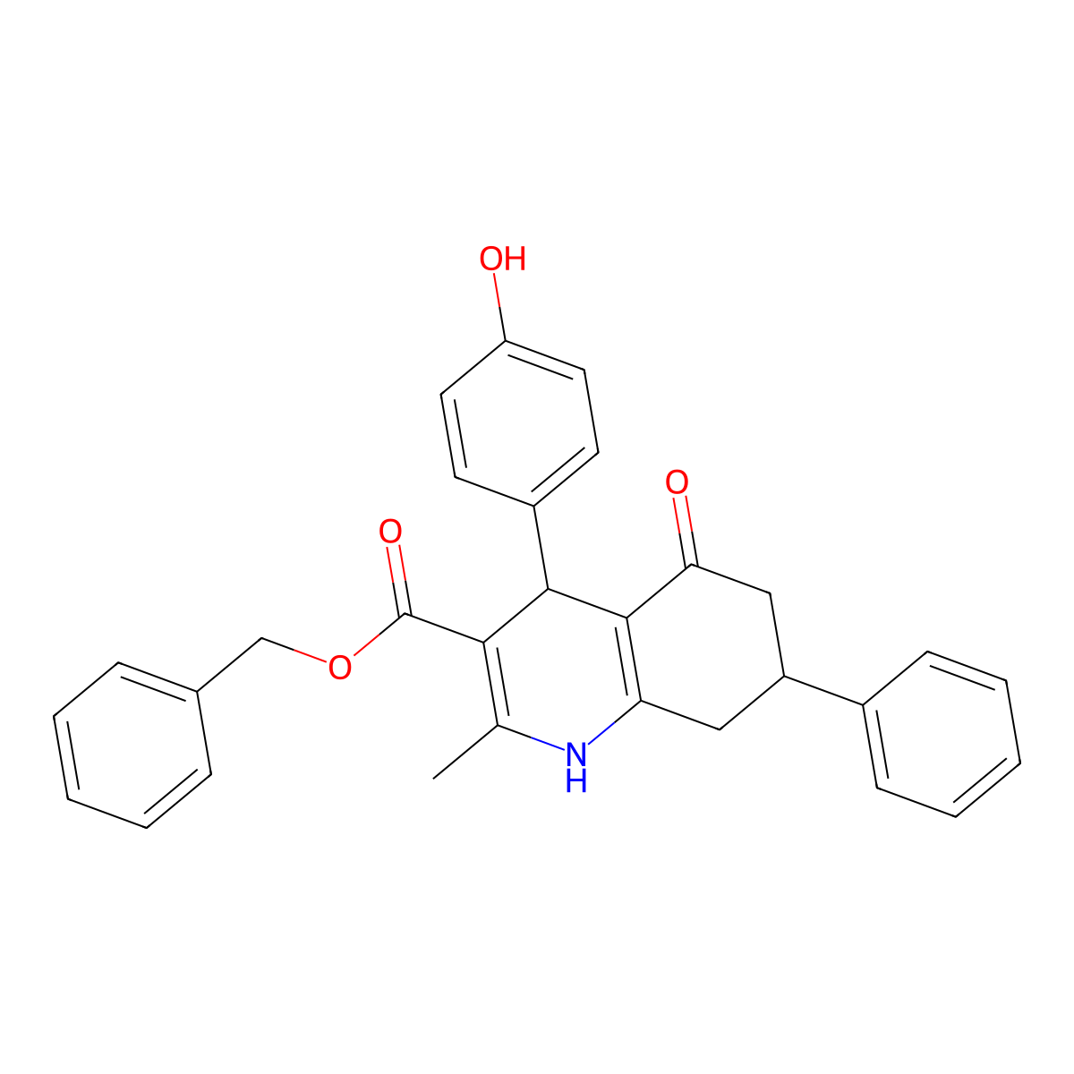 Benzyl 4-(4-hydroxyphenyl)-2-methyl-5-oxo-7-phenyl-1,4,5,6,7,8-hexahydroquinoline-3-carboxylate molecular structure, CAS 299945-10-1