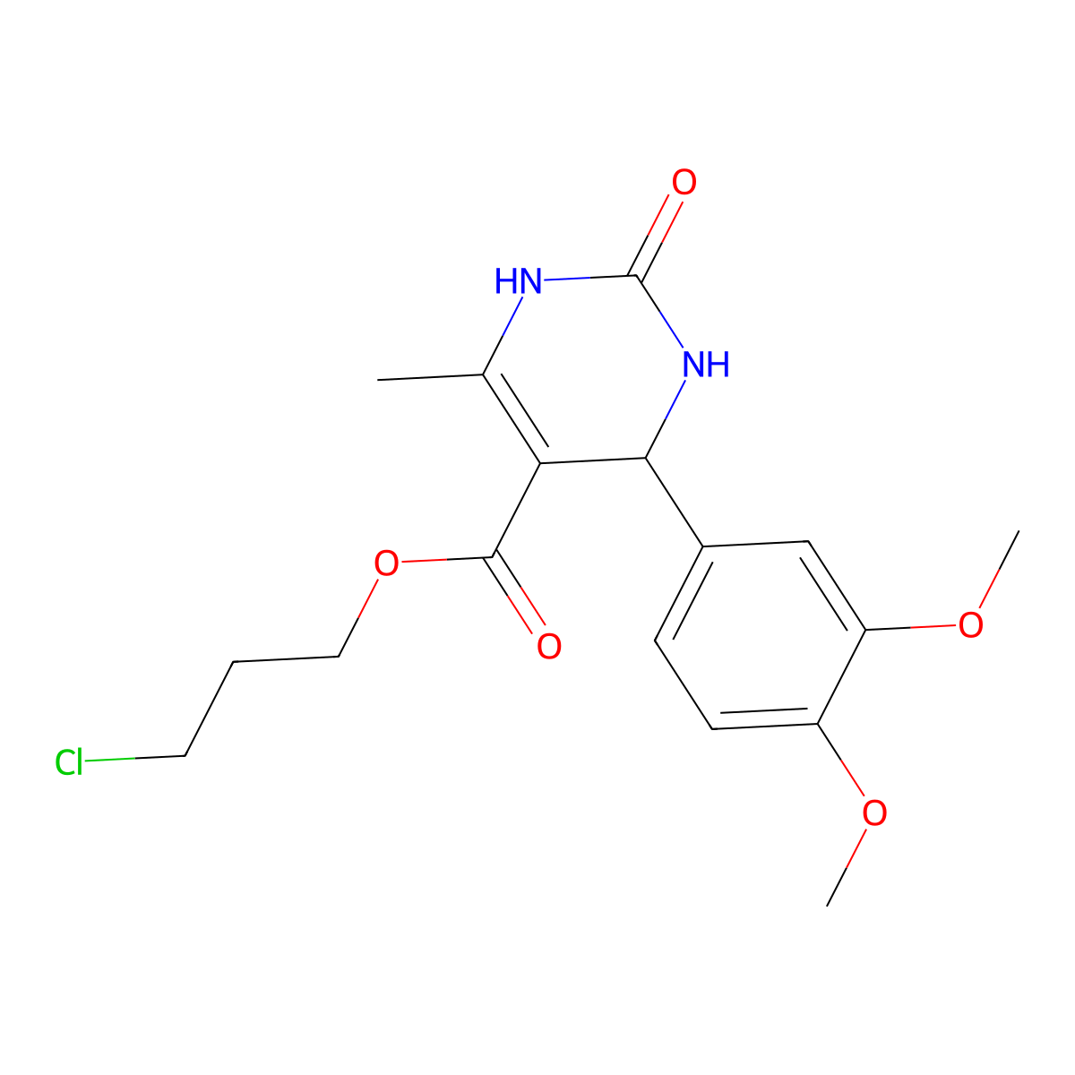 3-Chloropropyl 4-(3,4-dimethoxyphenyl)-6-methyl-2-oxo-1,2,3,4-tetrahydro-5-pyrimidinecarboxylate molecular structure, CAS 299945-21-4