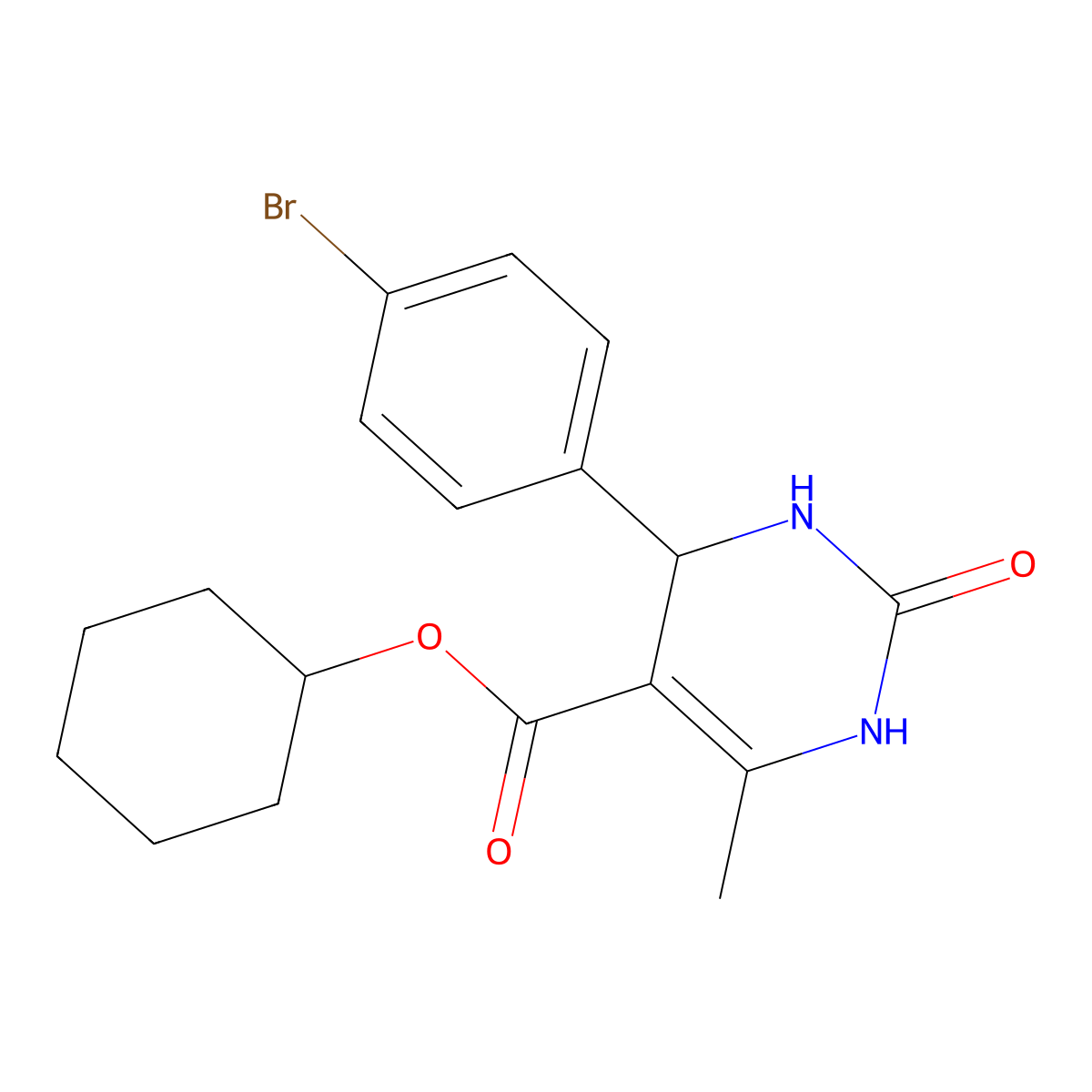 Cyclohexyl 4-(4-bromophenyl)-6-methyl-2-oxo-1,2,3,4-tetrahydropyrimidine-5-carboxylate molecular structure, CAS 299945-26-9