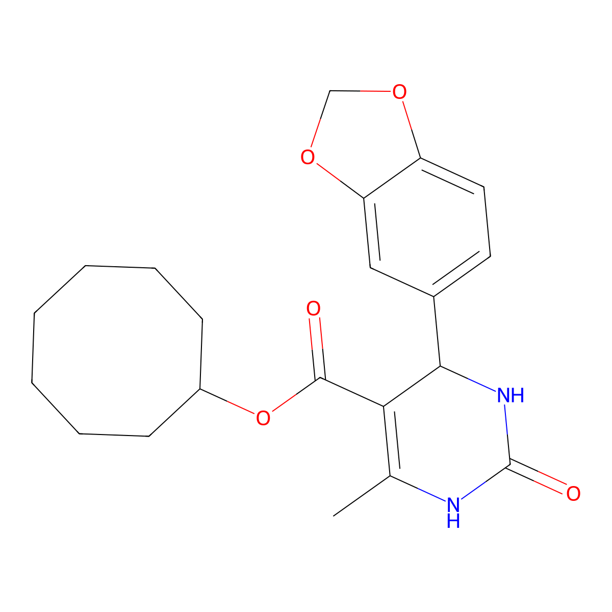 Cyclooctyl 4-(1,3-benzodioxol-5-yl)-6-methyl-2-oxo-1,2,3,4-tetrahydropyrimidine-5-carboxylate molecular structure, CAS 299945-28-1