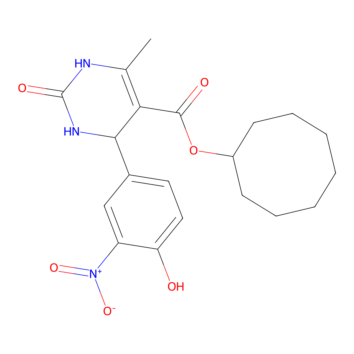 Cyclooctyl 4-(4-hydroxy-3-nitrophenyl)-6-methyl-2-oxo-1,2,3,4-tetrahydropyrimidine-5-carboxylate molecular structure, CAS 299945-33-8