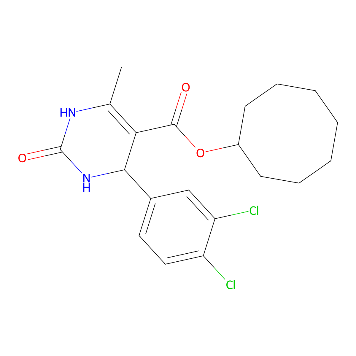 Cyclooctyl 4-(3,4-dichlorophenyl)-6-methyl-2-oxo-1,2,3,4-tetrahydropyrimidine-5-carboxylate molecular structure, CAS 299945-34-9