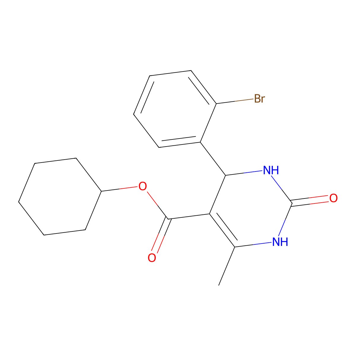 Cyclohexyl 4-(2-bromophenyl)-6-methyl-2-oxo-1,2,3,4-tetrahydropyrimidine-5-carboxylate molecular structure, CAS 299945-35-0