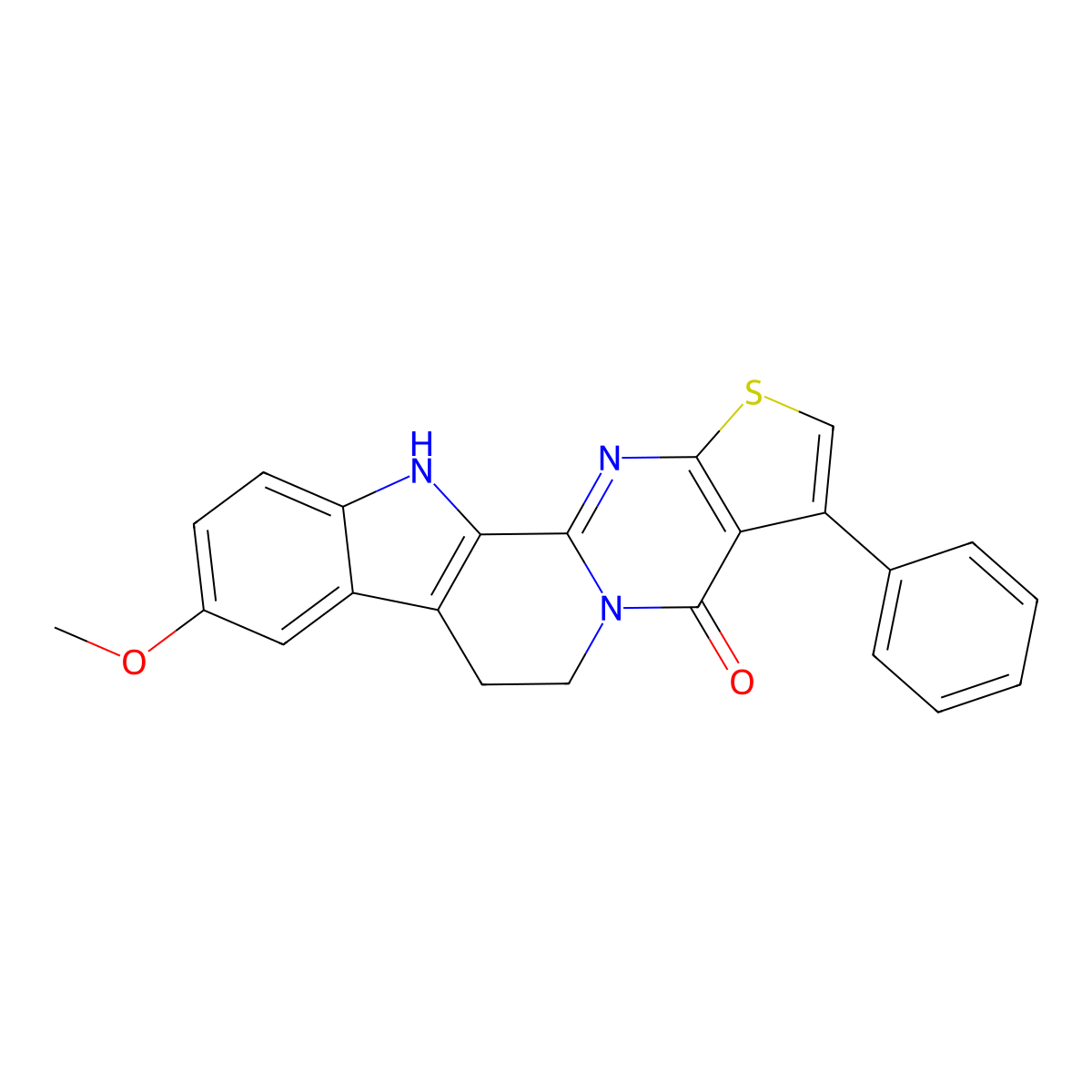 9-methoxy-3-phenyl-7,12-dihydrothieno[2'',3'':4',5']pyrimido[1',2':1,2]pyrido[3,4-b]indol-4(6H)-one molecular structure, CAS 299945-41-8