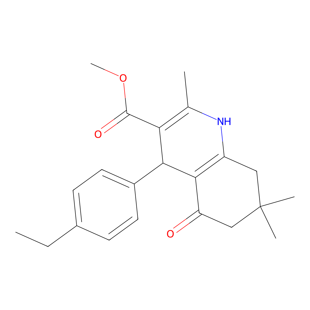 Methyl 4-(4-ethylphenyl)-2,7,7-trimethyl-5-oxo-1,4,5,6,7,8-hexahydro-3-quinolinecarboxylate molecular structure, CAS 299945-45-2