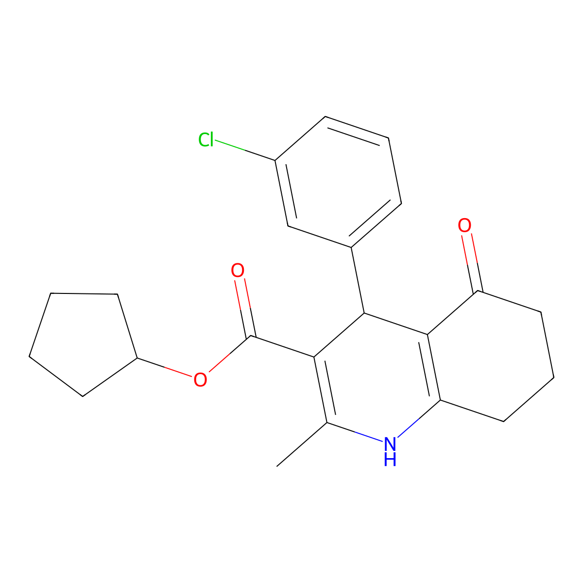 Cyclopentyl 4-(3-chlorophenyl)-2-methyl-5-oxo-1,4,5,6,7,8-hexahydroquinoline-3-carboxylate molecular structure, CAS 299945-46-3