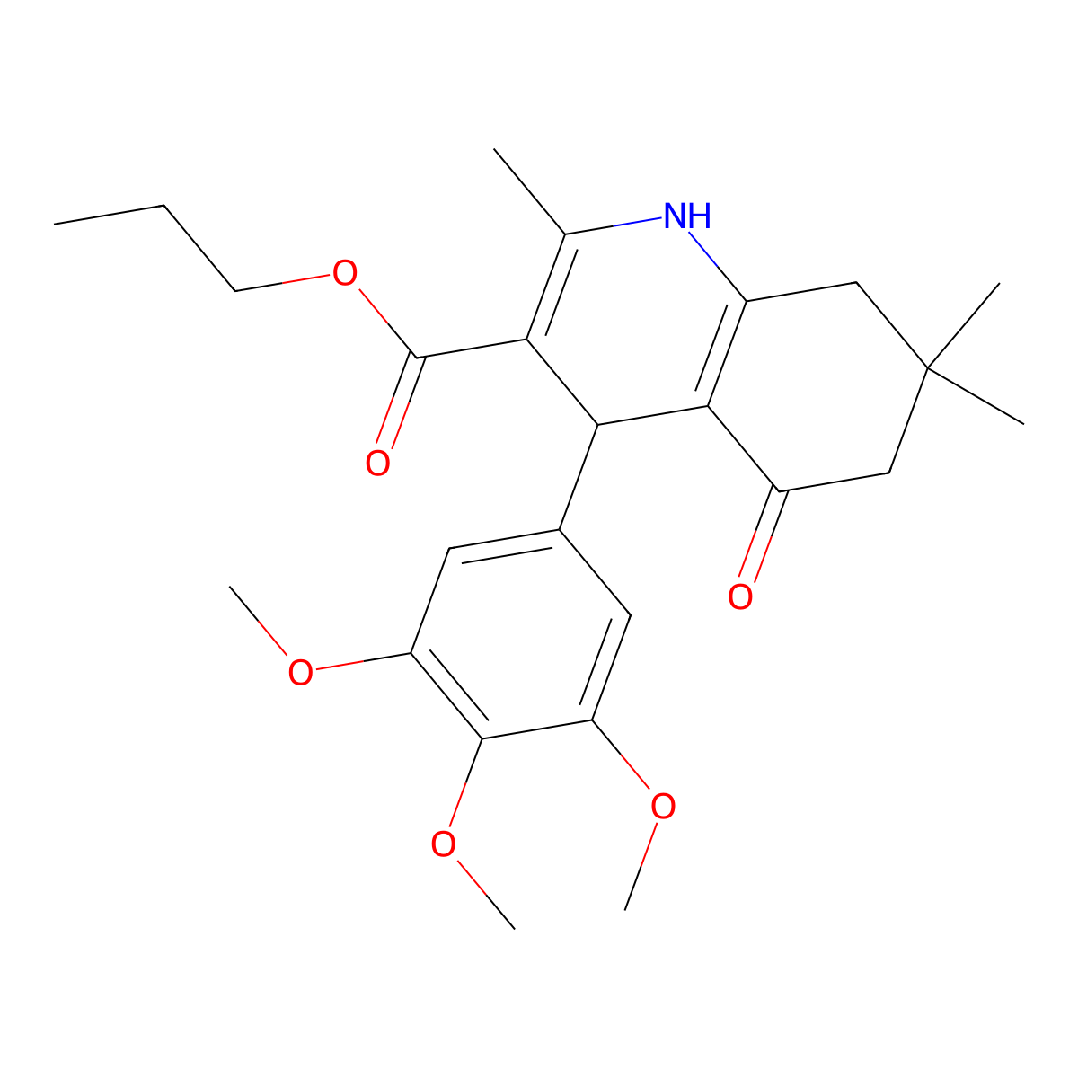 Propyl 2,7,7-trimethyl-5-oxo-4-(3,4,5-trimethoxyphenyl)-1,4,5,6,7,8-hexahydro-3-quinolinecarboxylate molecular structure, CAS 299945-51-0