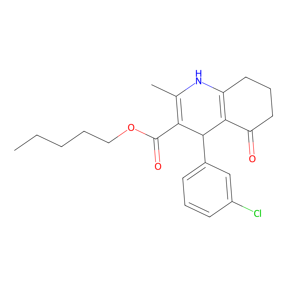 Pentyl 4-(3-chlorophenyl)-2-methyl-5-oxo-1,4,5,6,7,8-hexahydroquinoline-3-carboxylate molecular structure, CAS 299945-57-6