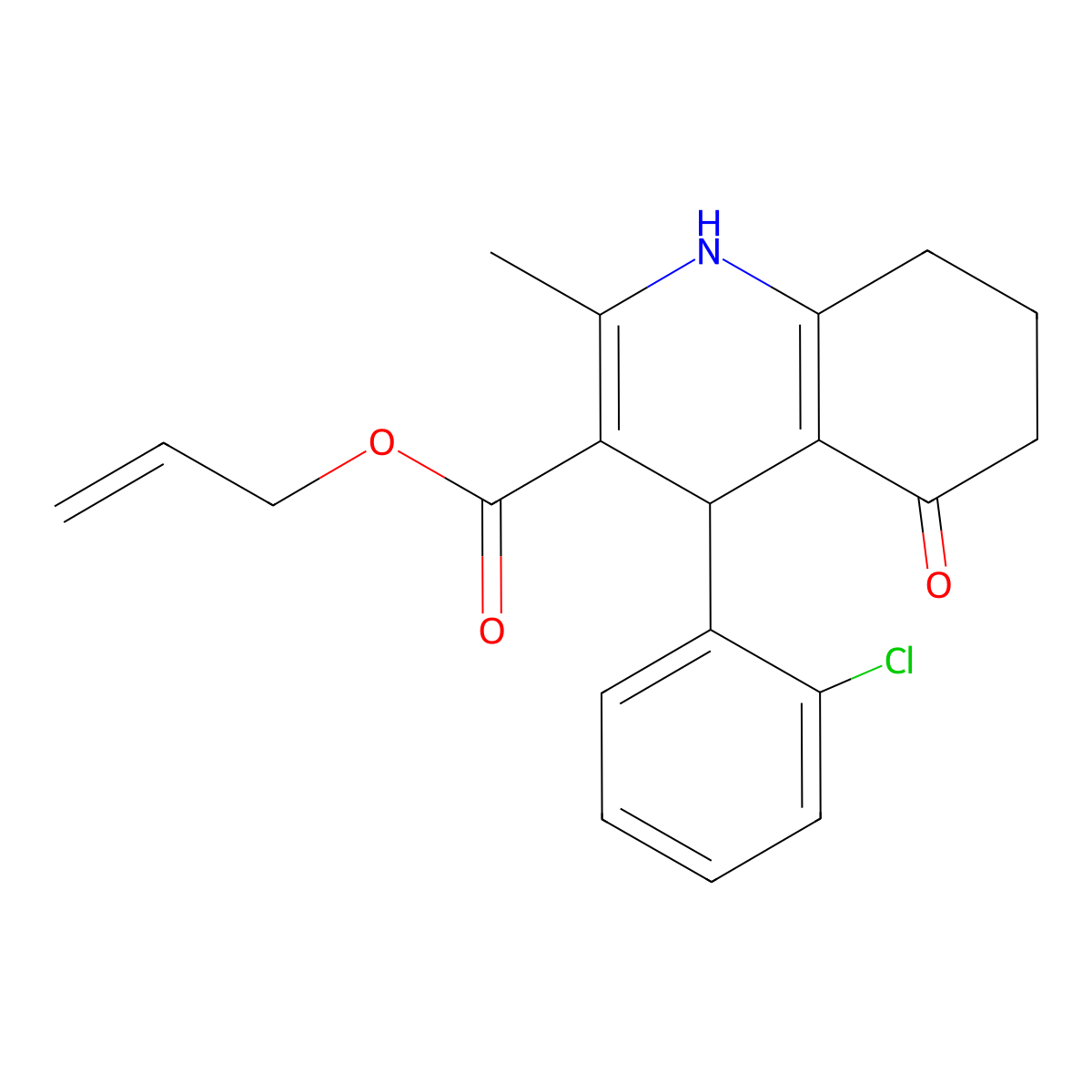Allyl 4-(2-chlorophenyl)-2-methyl-5-oxo-1,4,5,6,7,8-hexahydro-3-quinolinecarboxylate molecular structure, CAS 299945-61-2