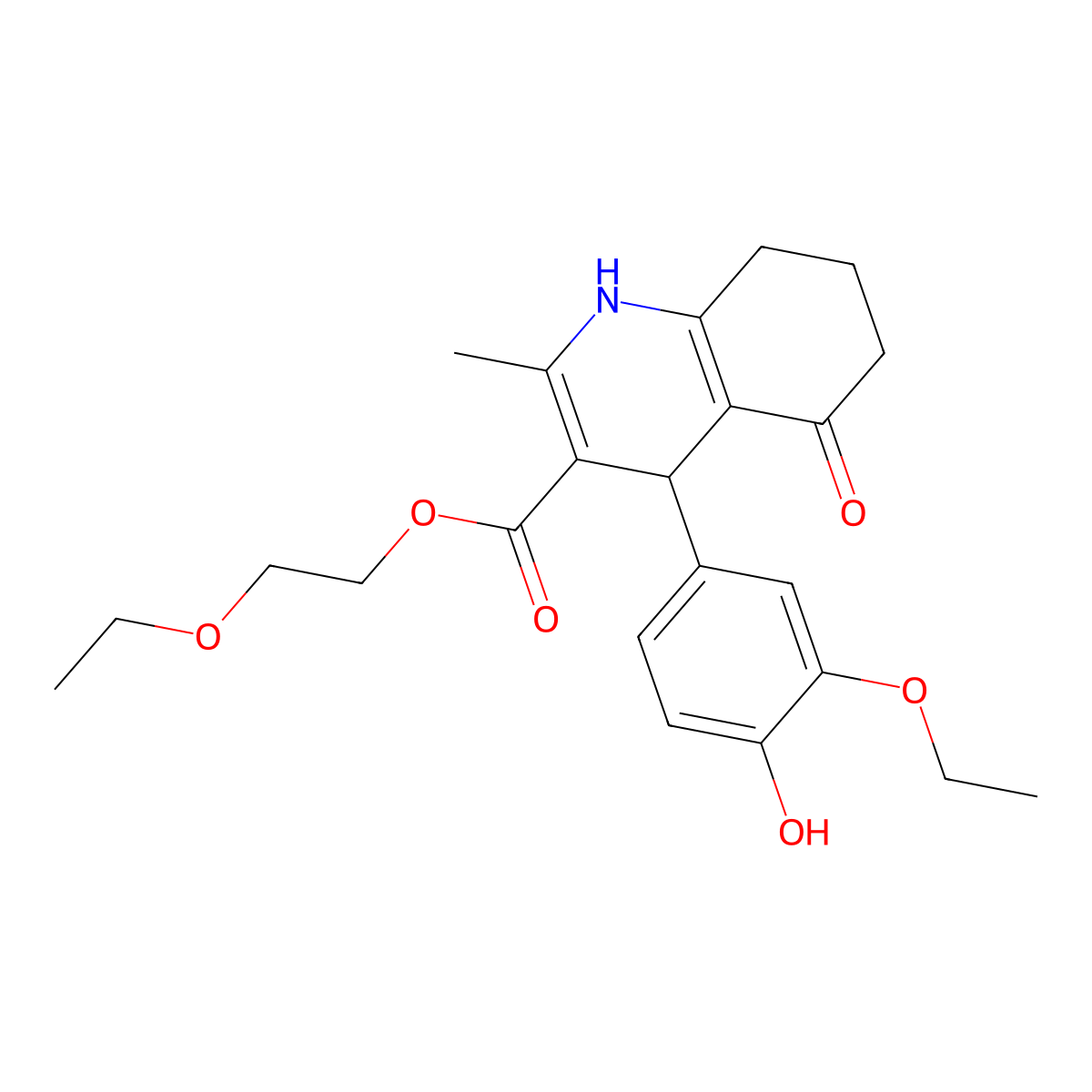 2-Ethoxyethyl 4-(3-ethoxy-4-hydroxyphenyl)-2-methyl-5-oxo-1,4,5,6,7,8-hexahydroquinoline-3-carboxylate molecular structure, CAS 299945-63-4