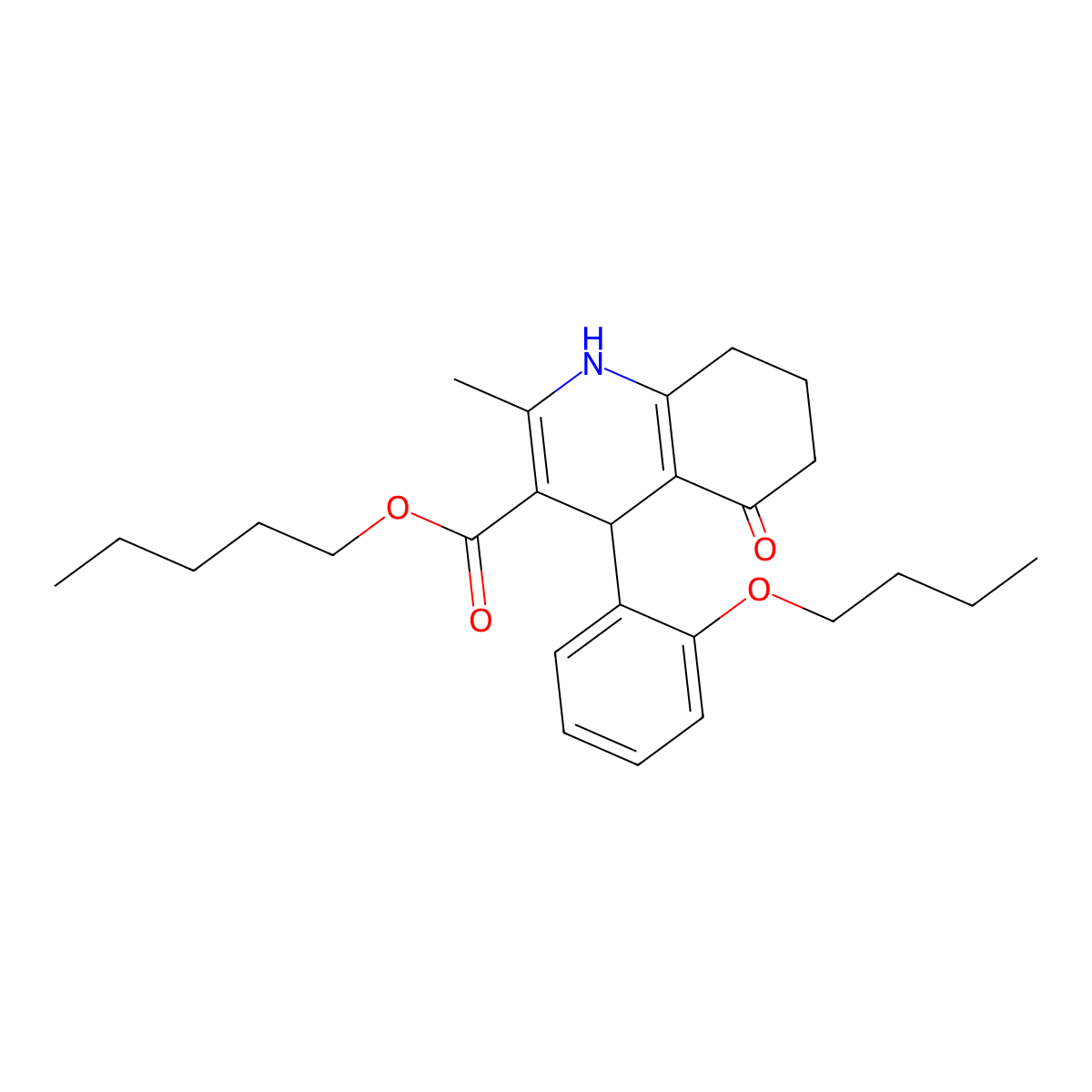 Pentyl 4-(2-butoxyphenyl)-2-methyl-5-oxo-1,4,5,6,7,8-hexahydro-3-quinolinecarboxylate molecular structure, CAS 299945-67-8