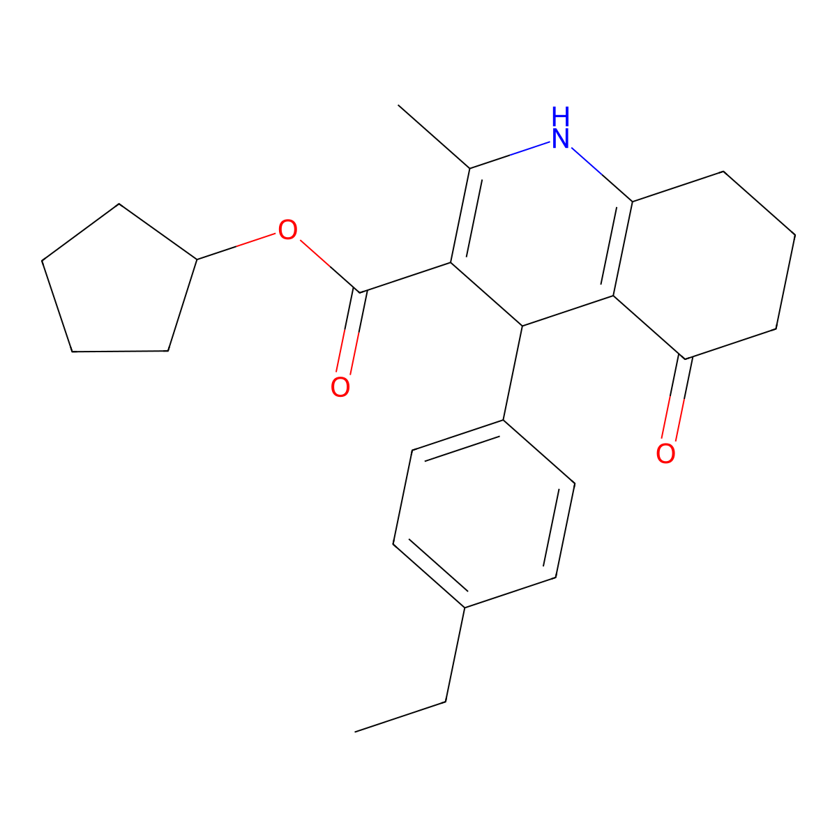 cyclopentyl 4-(4-ethylphenyl)-2-methyl-5-oxo-4,6,7,8-tetrahydro-1H-quinoline-3-carboxylate molecular structure, CAS 299945-69-0