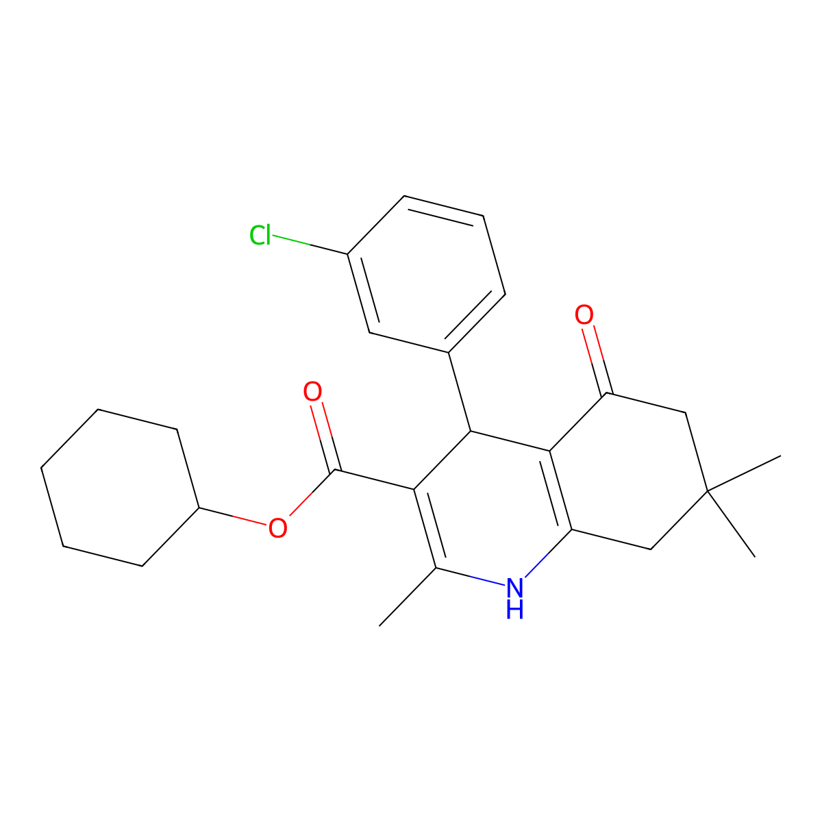 Cyclohexyl 4-(3-chlorophenyl)-2,7,7-trimethyl-5-oxo-1,4,5,6,7,8-hexahydroquinoline-3-carboxylate molecular structure, CAS 299945-70-3