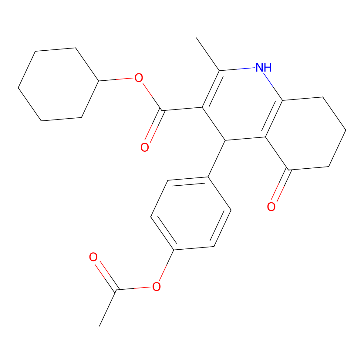 cyclohexyl 4-(4-acetyloxyphenyl)-2-methyl-5-oxo-4,6,7,8-tetrahydro-1H-quinoline-3-carboxylate molecular structure, CAS 299945-71-4
