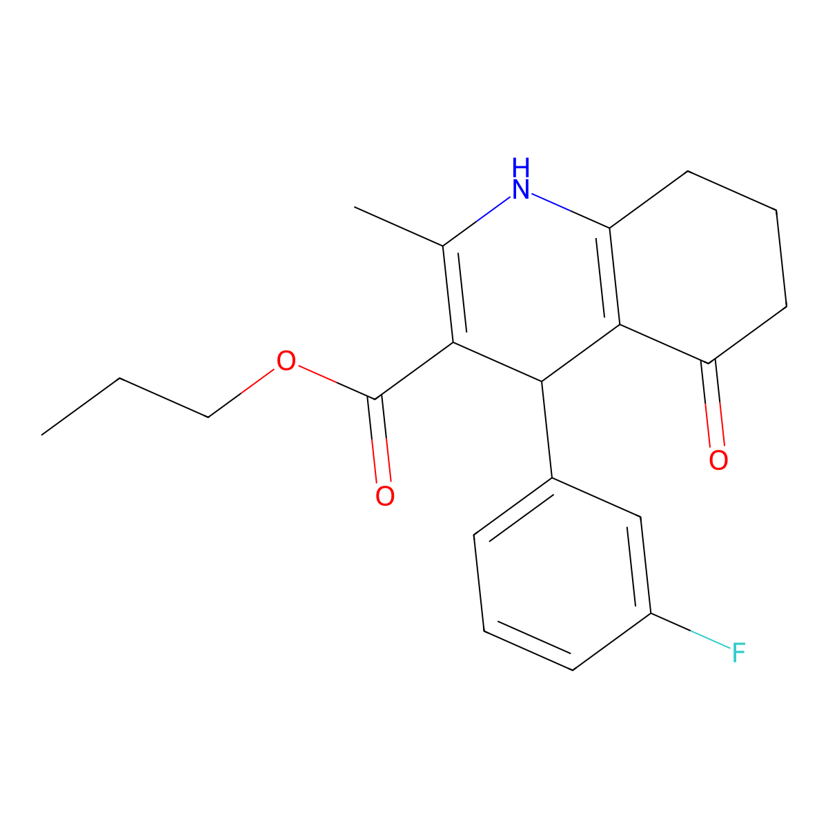 Propyl 4-(3-fluorophenyl)-2-methyl-5-oxo-1,4,5,6,7,8-hexahydro-3-quinolinecarboxylate molecular structure, CAS 299945-74-7