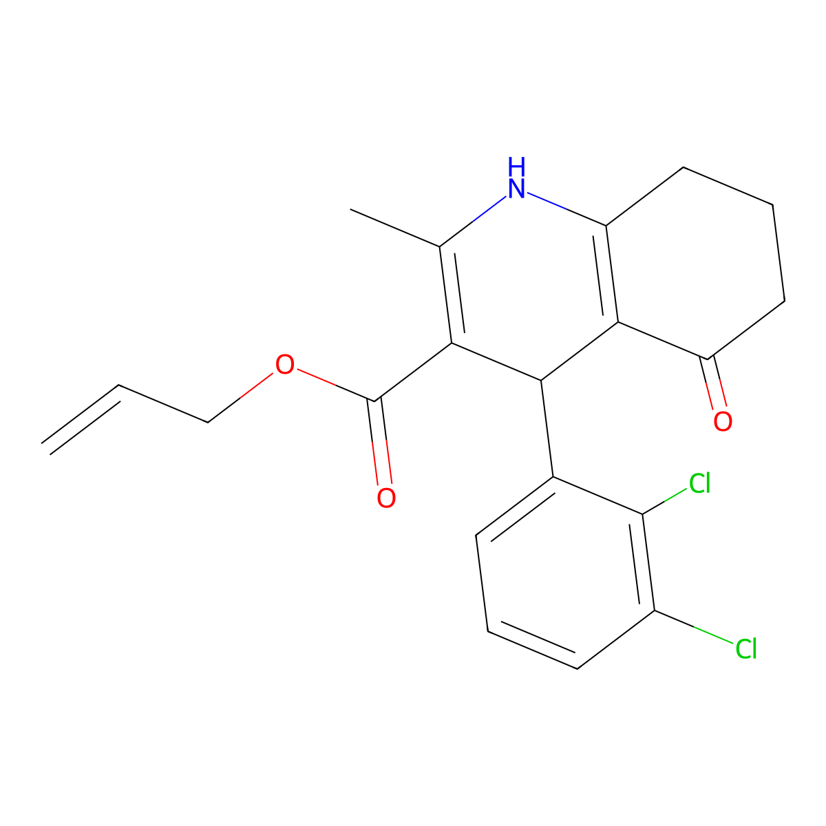 Prop-2-enyl 4-(2,3-dichlorophenyl)-2-methyl-5-oxo-1,4,5,6,7,8-hexahydroquinoline-3-carboxylate molecular structure, CAS 299945-75-8